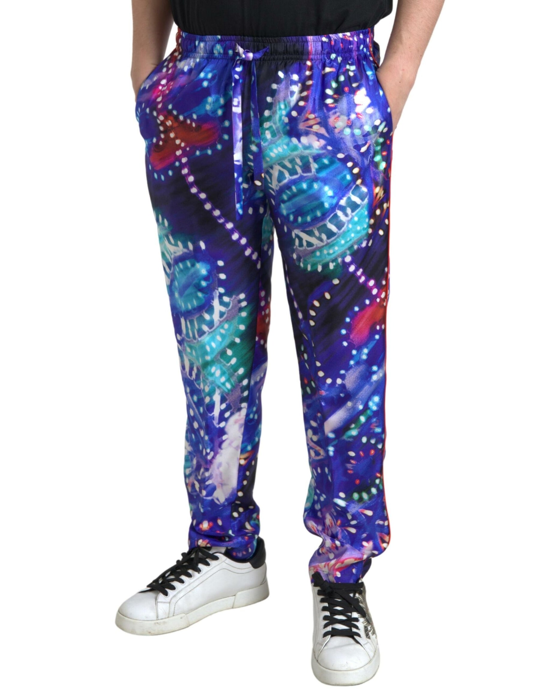 Dolce & Gabbana Multicolor Printed Silk Men Trouser Pants | Regal Royce