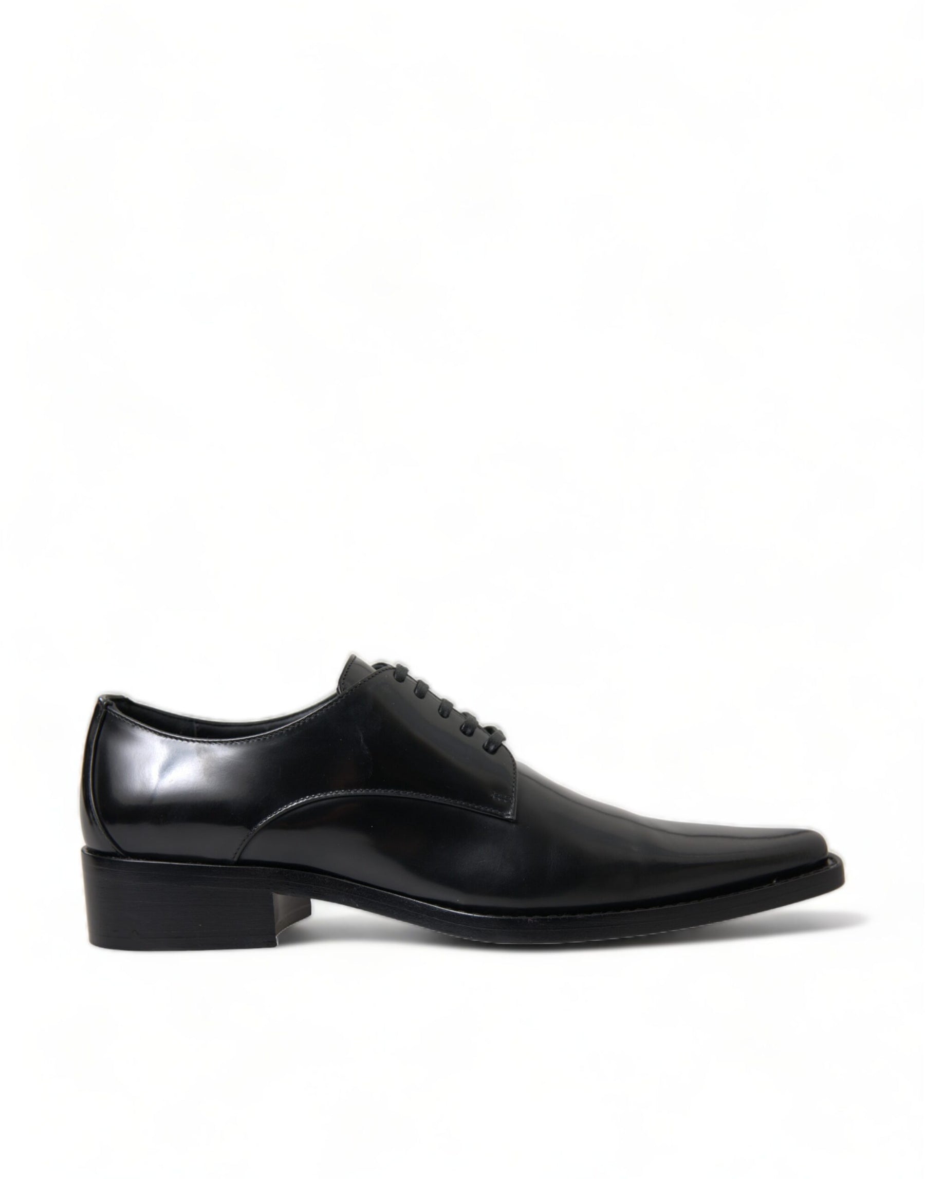 Dolce & Gabbana Black Leather Lace Up Formal Flats Shoes | Regal Royce