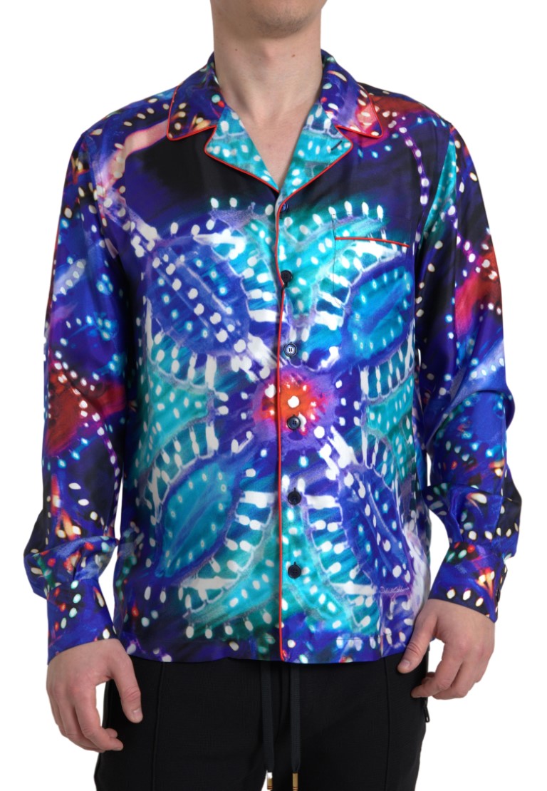 Dolce & Gabbana Multicolor Silk Psychedelic Print Men Pajama Shirt | Regal Royce