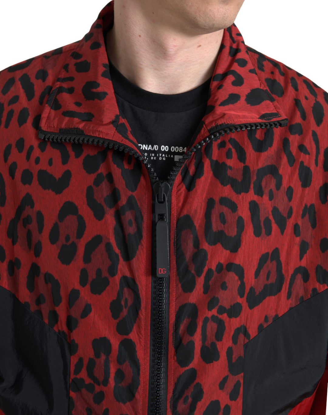 Dolce & Gabbana Red Leopard Nylon Full Zip Sweater | Regal Royce