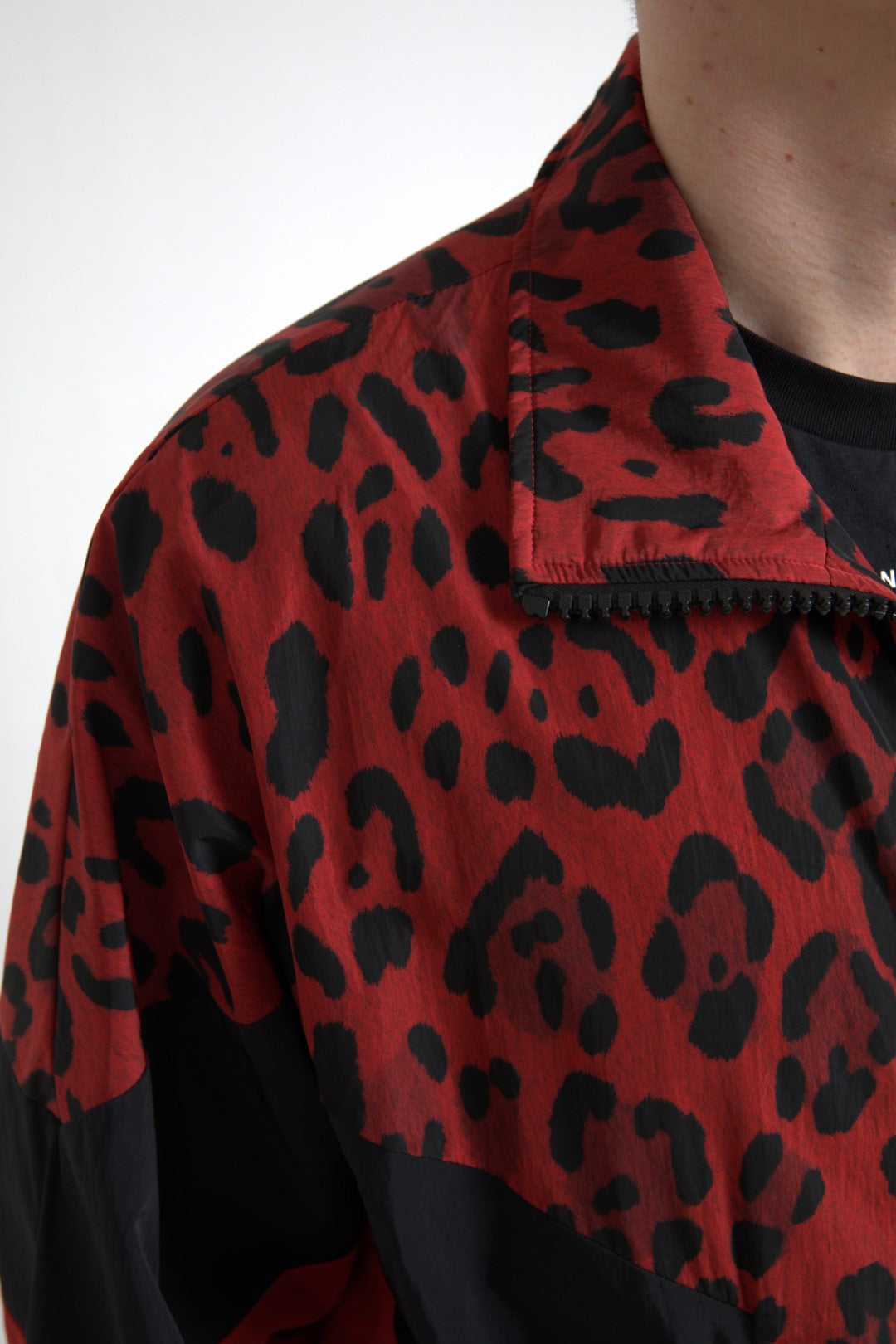 Dolce & Gabbana Red Leopard Nylon Full Zip Sweater | Regal Royce