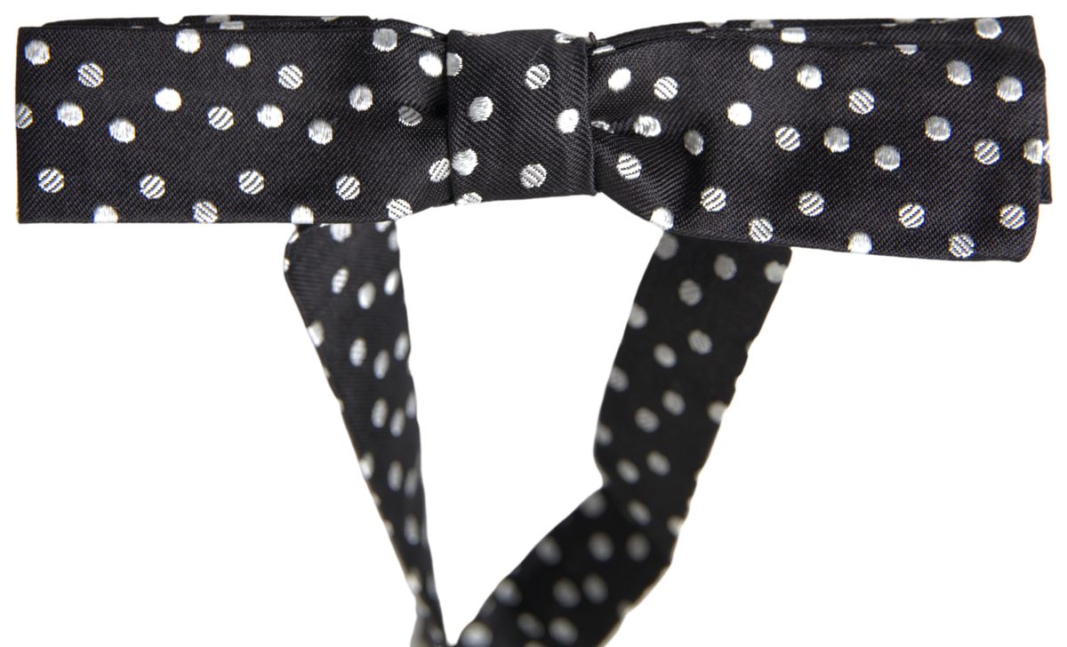 Dolce & Gabbana Black Polka Dot Silk Adjustable Men Neck Papillon Bow Tie | Regal Royce