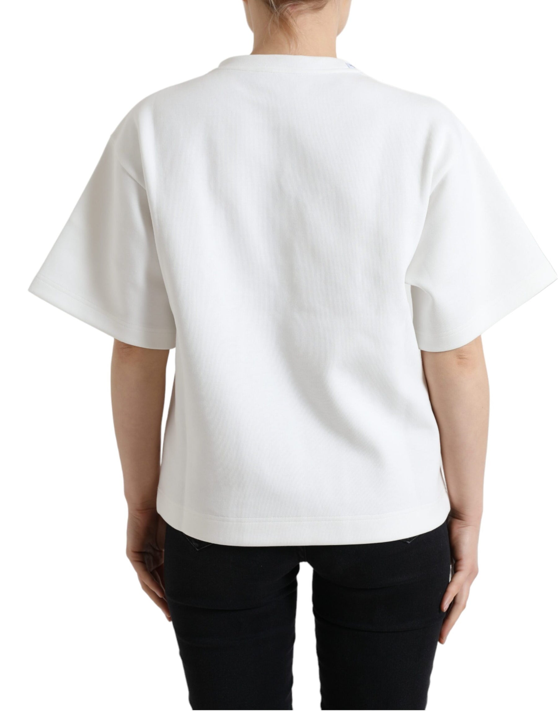 Dolce & Gabbana T-shirt White Cotton Stretch Black HOT Crystal | Regal Royce