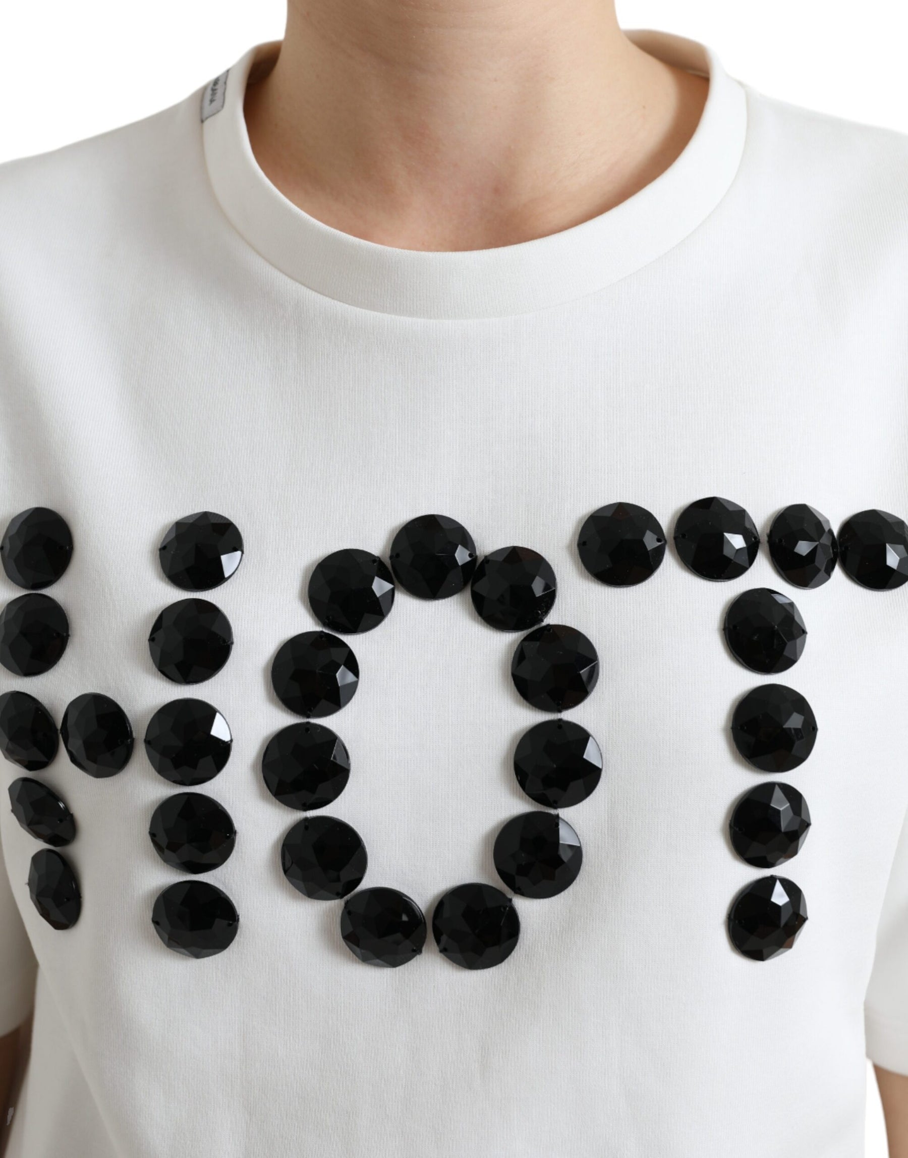 Dolce & Gabbana T-shirt White Cotton Stretch Black HOT Crystal | Regal Royce