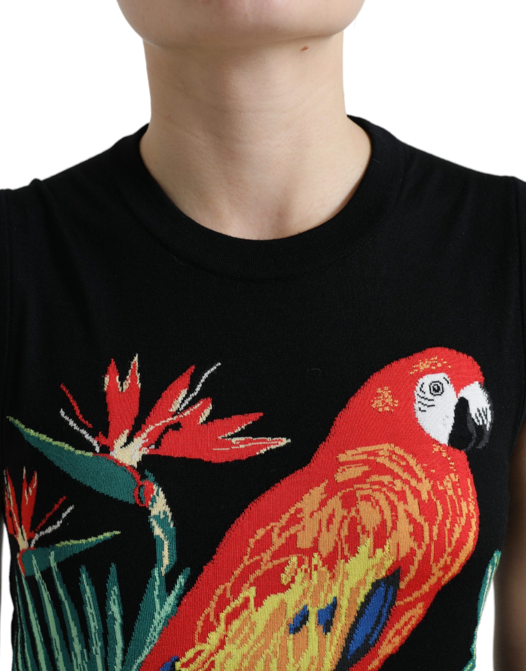 Dolce & Gabbana Black Bird Wool Knit Sleeveless Tank T-shirt | Regal Royce