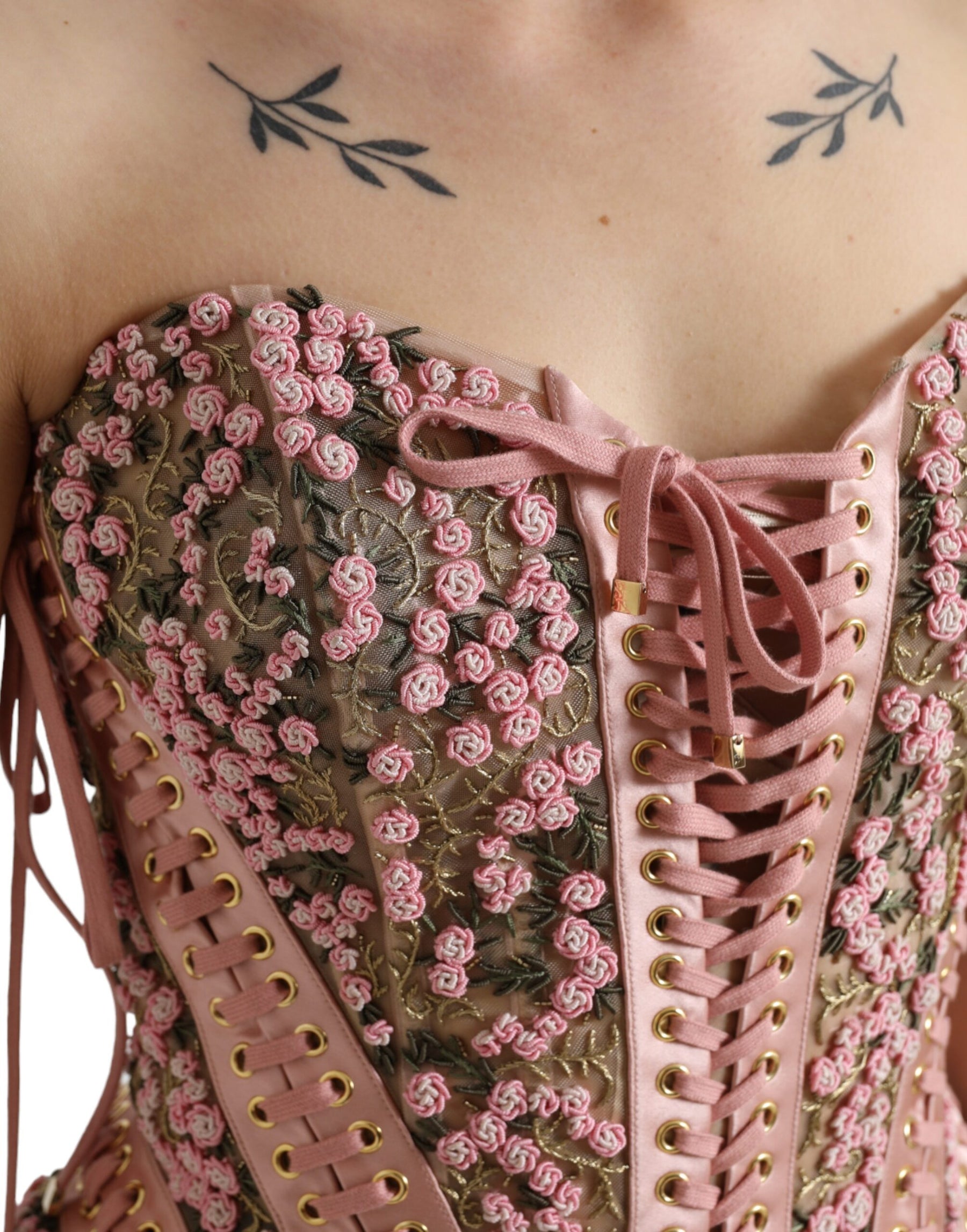Dolce & Gabbana Pink Floral Applique Bustier Corset Top | Regal Royce