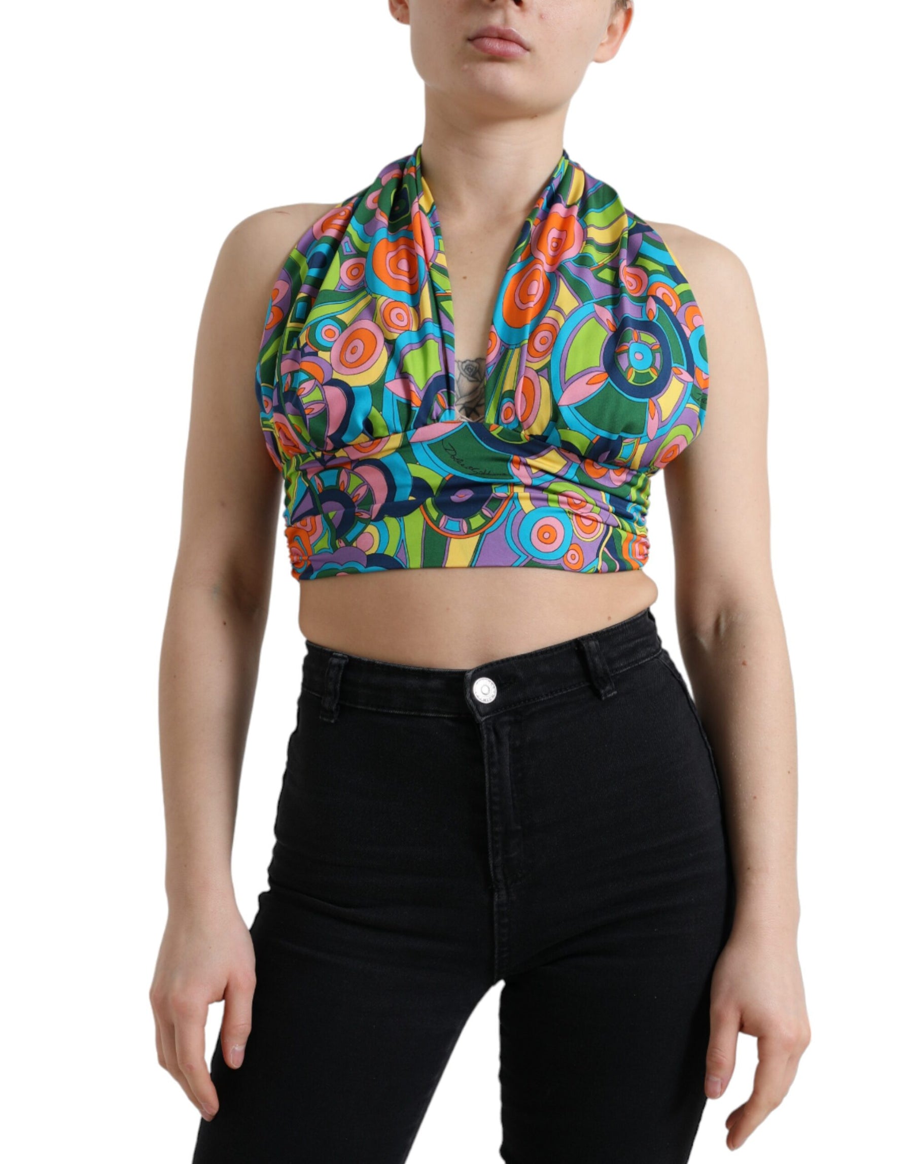 Dolce & Gabbana Multicolor Halter Sleeveless Cropped Tank Top | Regal Royce