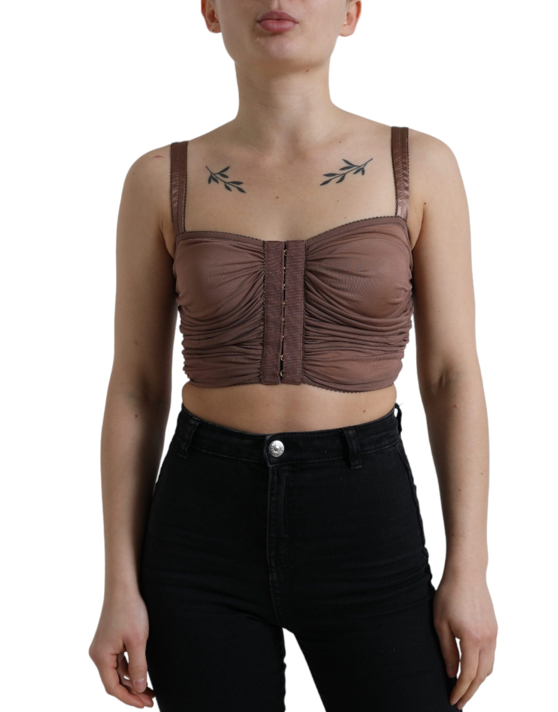 Dolce & Gabbana Brown Viscose Bustier Sleeveless Cropped Top | Regal Royce