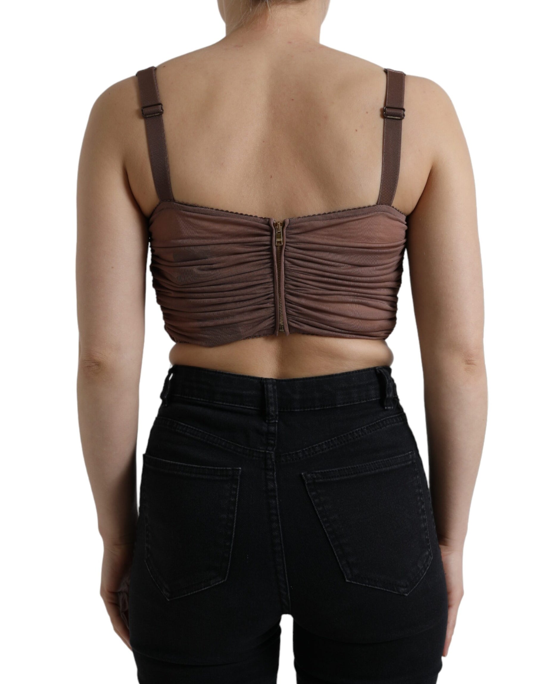 Dolce & Gabbana Brown Viscose Bustier Sleeveless Cropped Top | Regal Royce