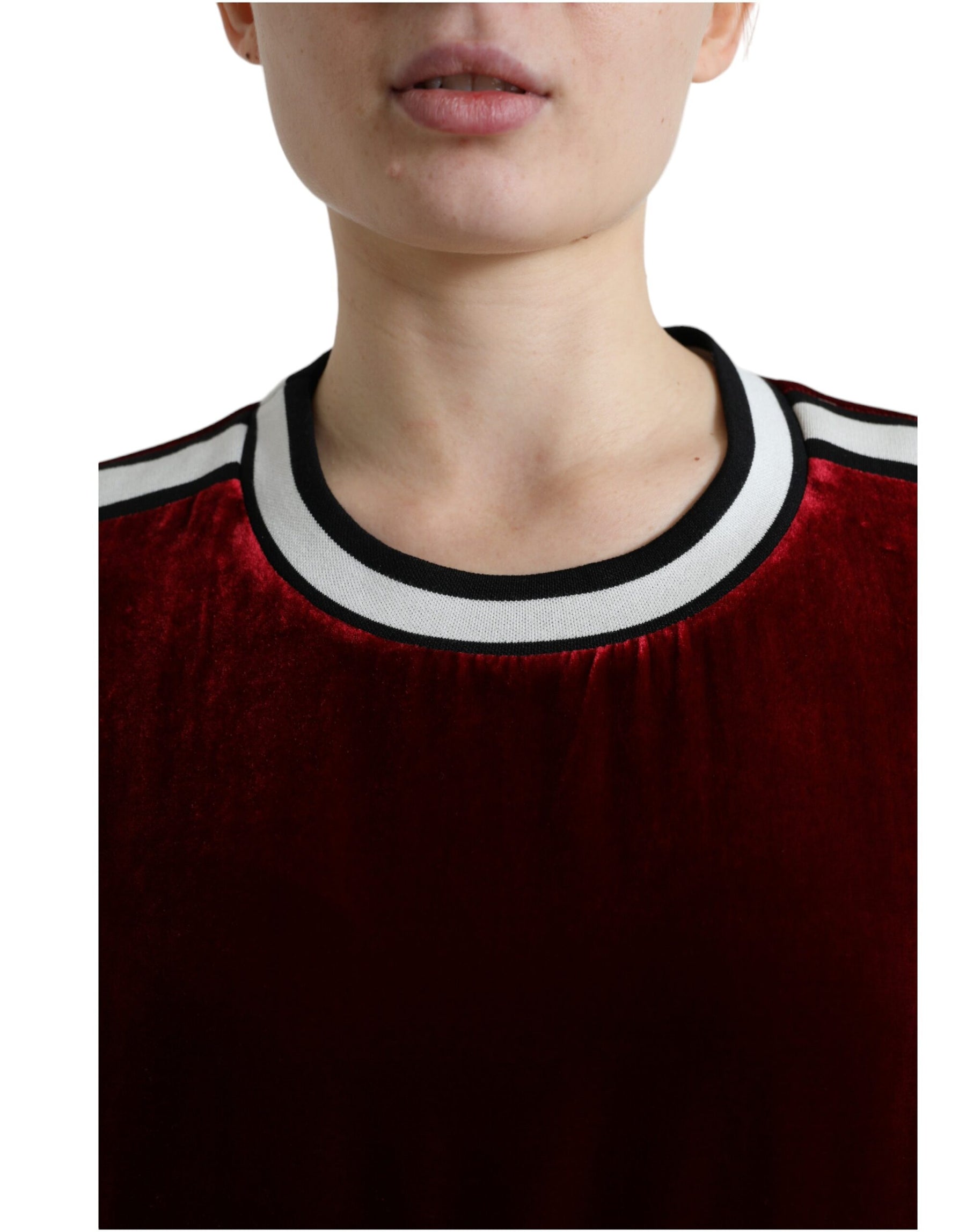 Dolce & Gabbana Bordeaux Velvet Crew Neck Pullover Sweater | Regal Royce