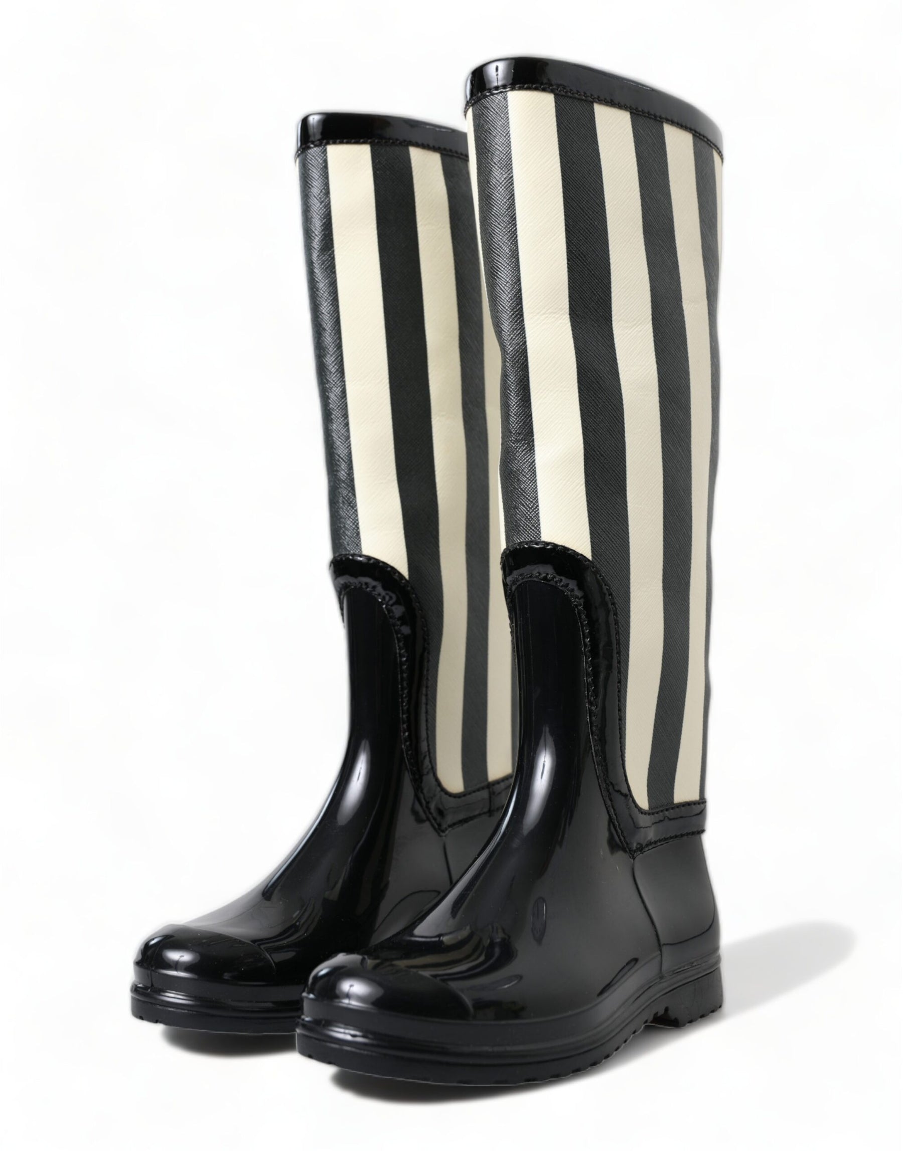 Dolce & Gabbana Black Rubber Knee High Flat Boots Shoes | Regal Royce