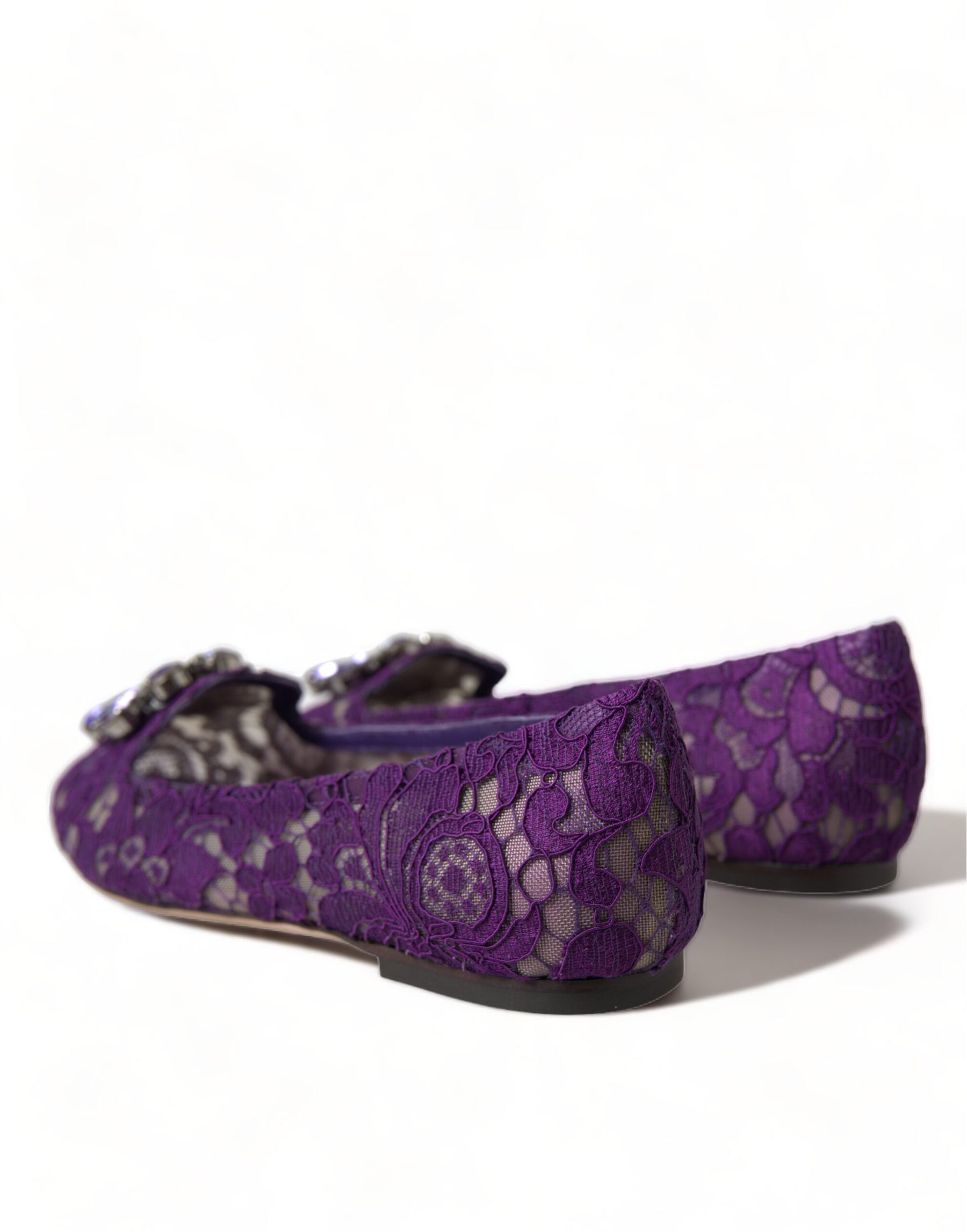 Dolce & Gabbana Purple Vally Taormina Lace Crystals Flats Shoes | Regal Royce