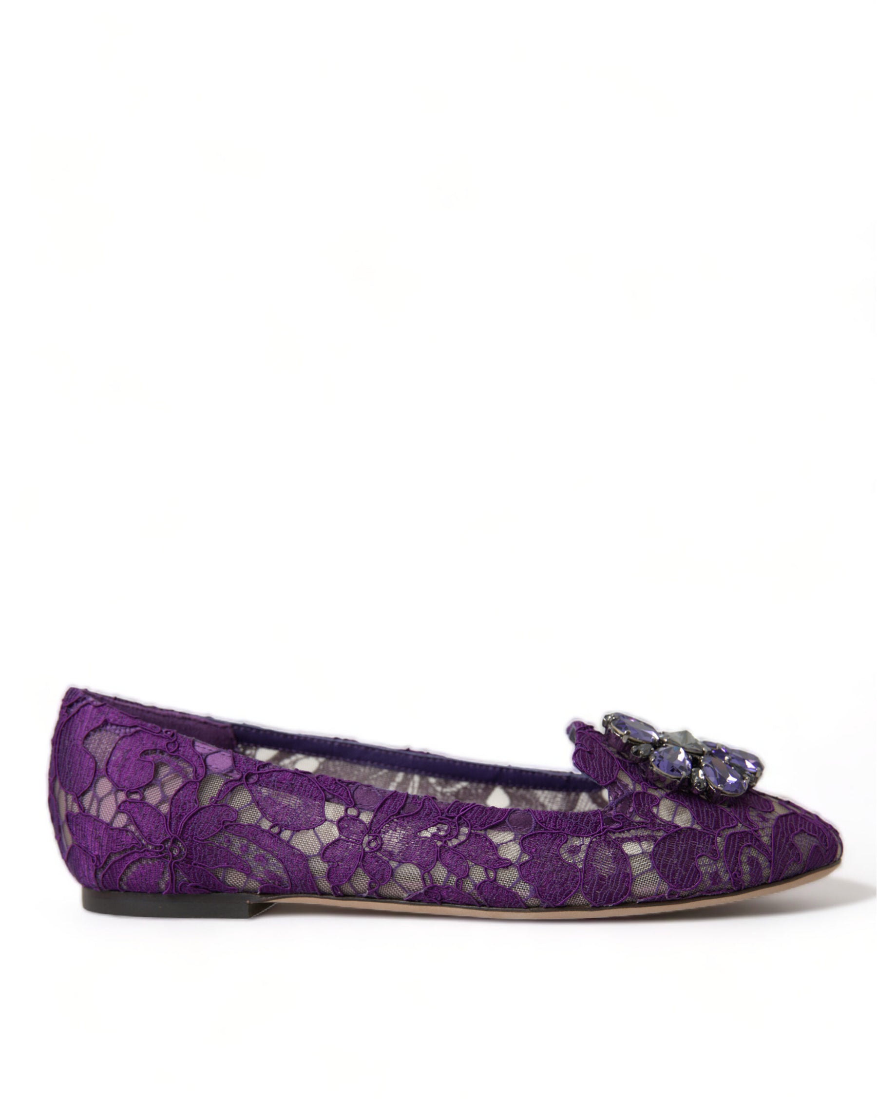 Dolce & Gabbana Purple Vally Taormina Lace Crystals Flats Shoes | Regal Royce