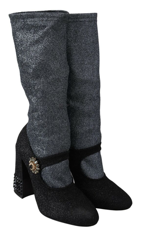 Dolce & Gabbana Black Crystal Mary Janes Booties Shoes | Regal Royce