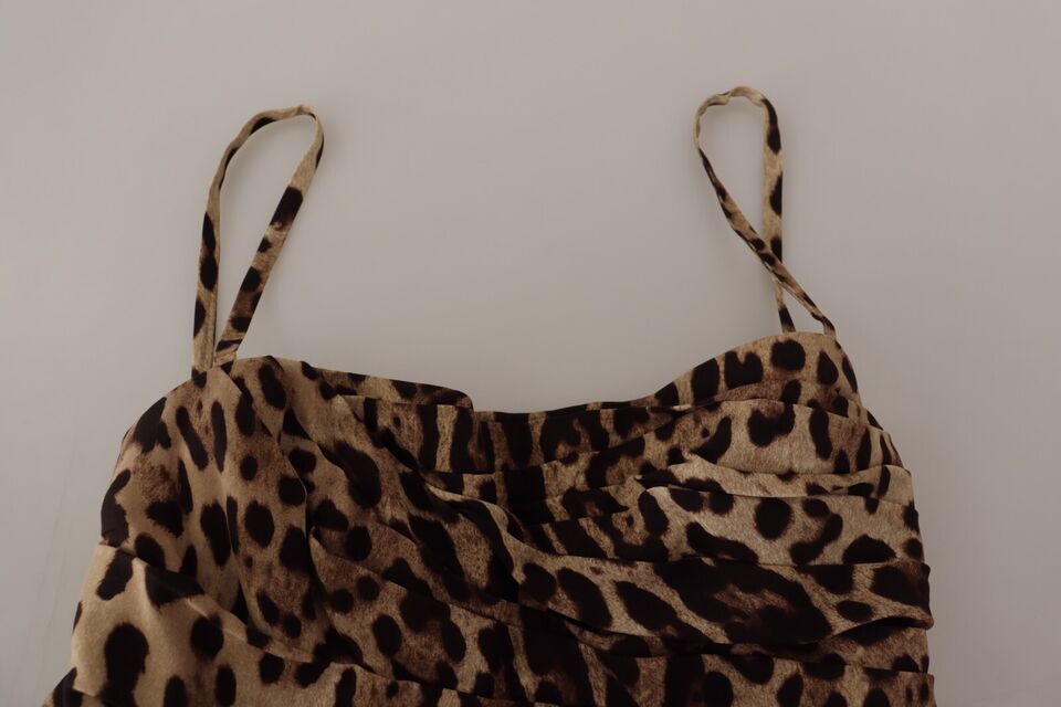 Dolce & Gabbana Brown Leopard Print Ruched Midi Dress | Regal Royce