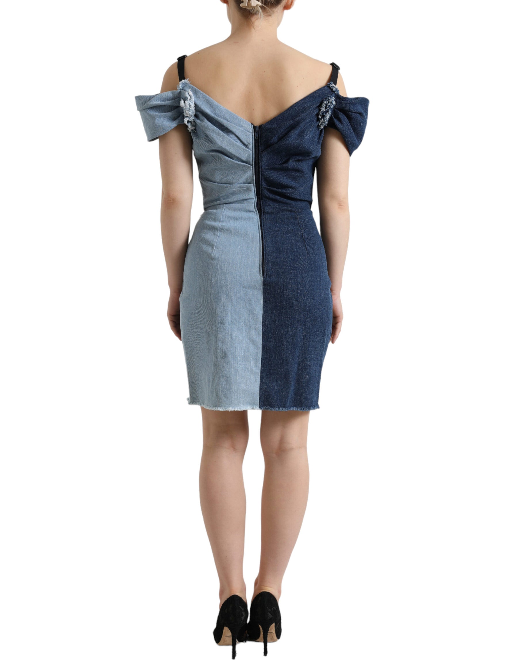 Dolce & Gabbana Blue Patchwork Two Tone Denim Mini Dress | Regal Royce