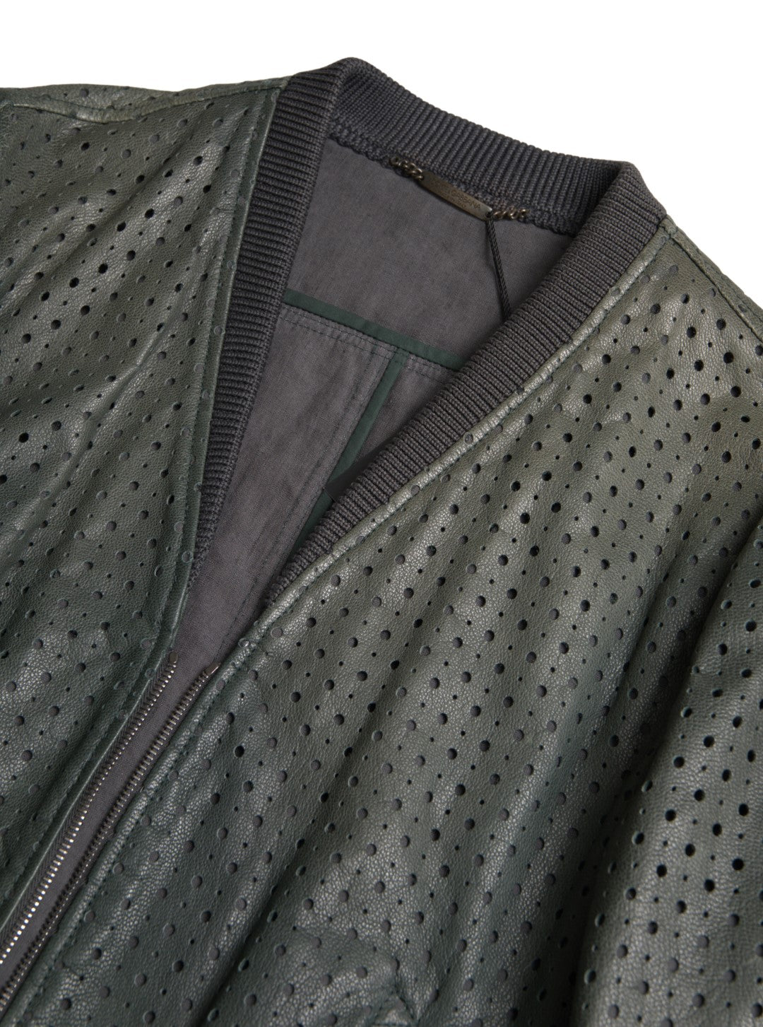 Dolce & Gabbana Green Perforated Leather Bomber Jacket | Regal Royce