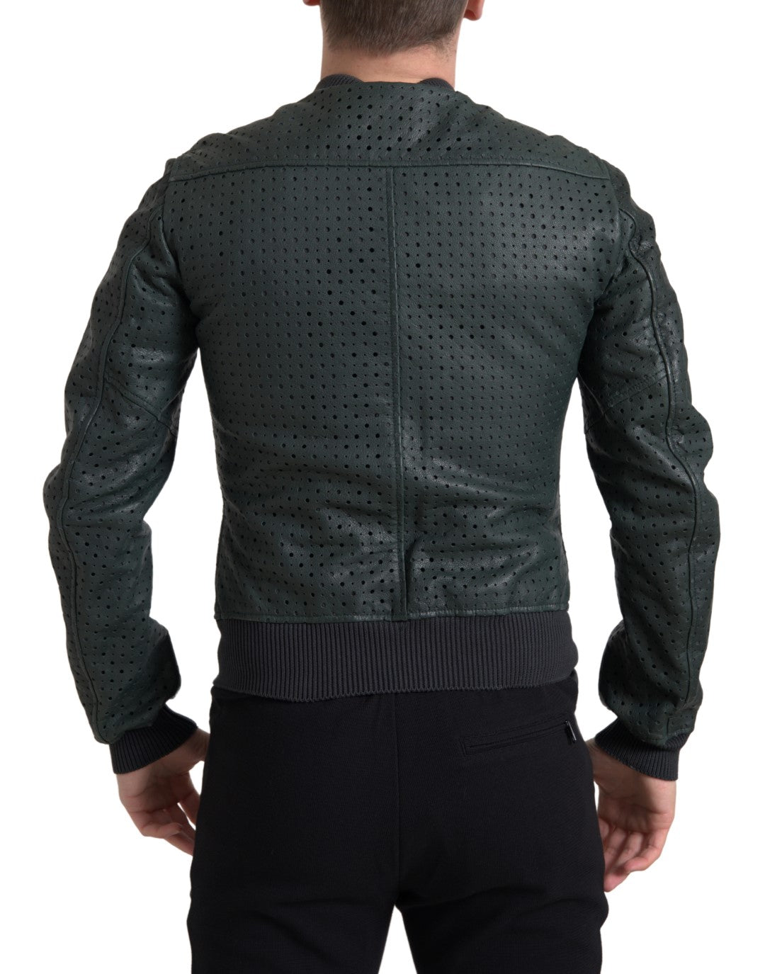 Dolce & Gabbana Green Perforated Leather Bomber Jacket | Regal Royce