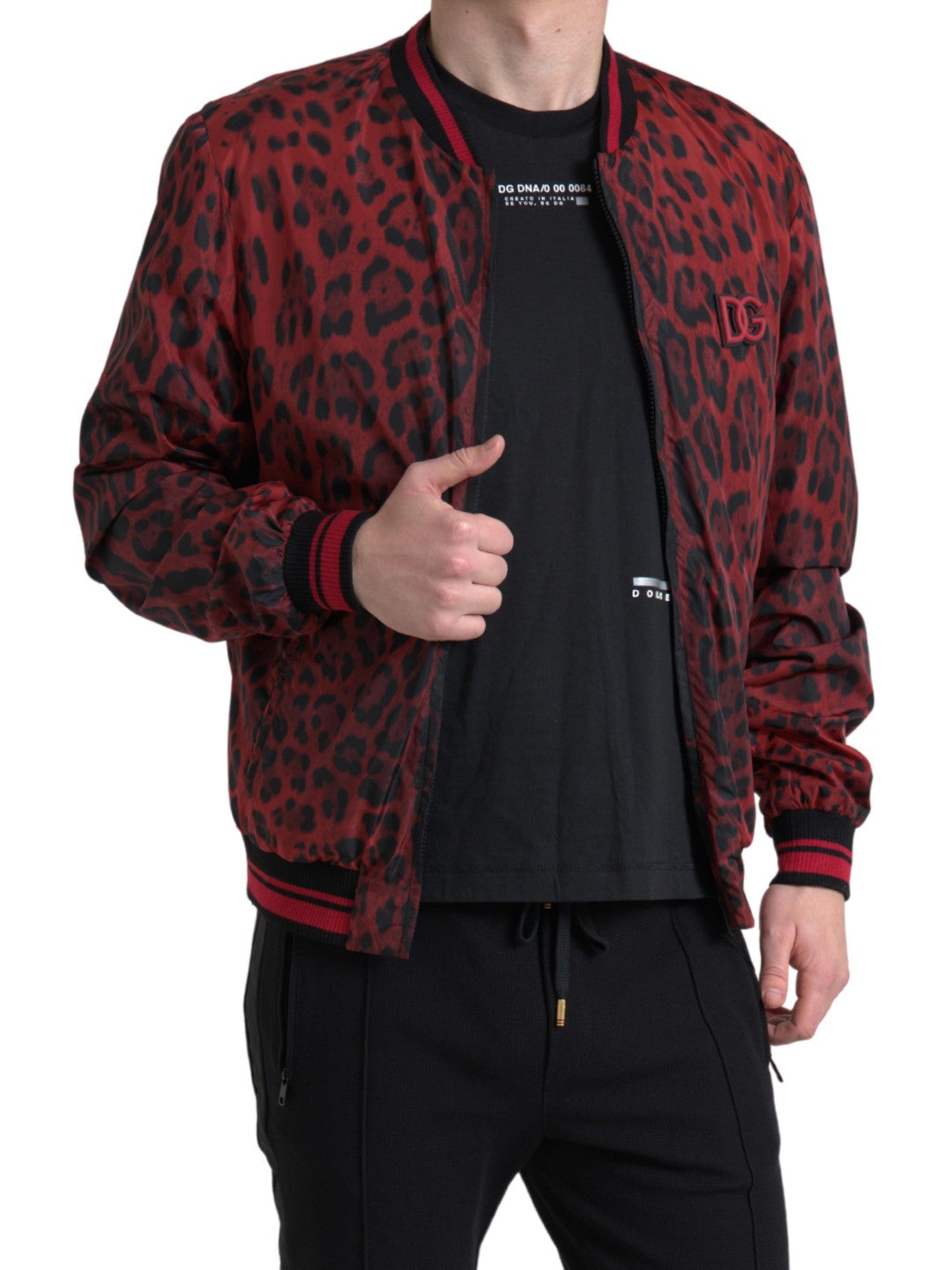 Dolce & Gabbana Red Leopard Bomber Short Coat Jacket | Regal Royce
