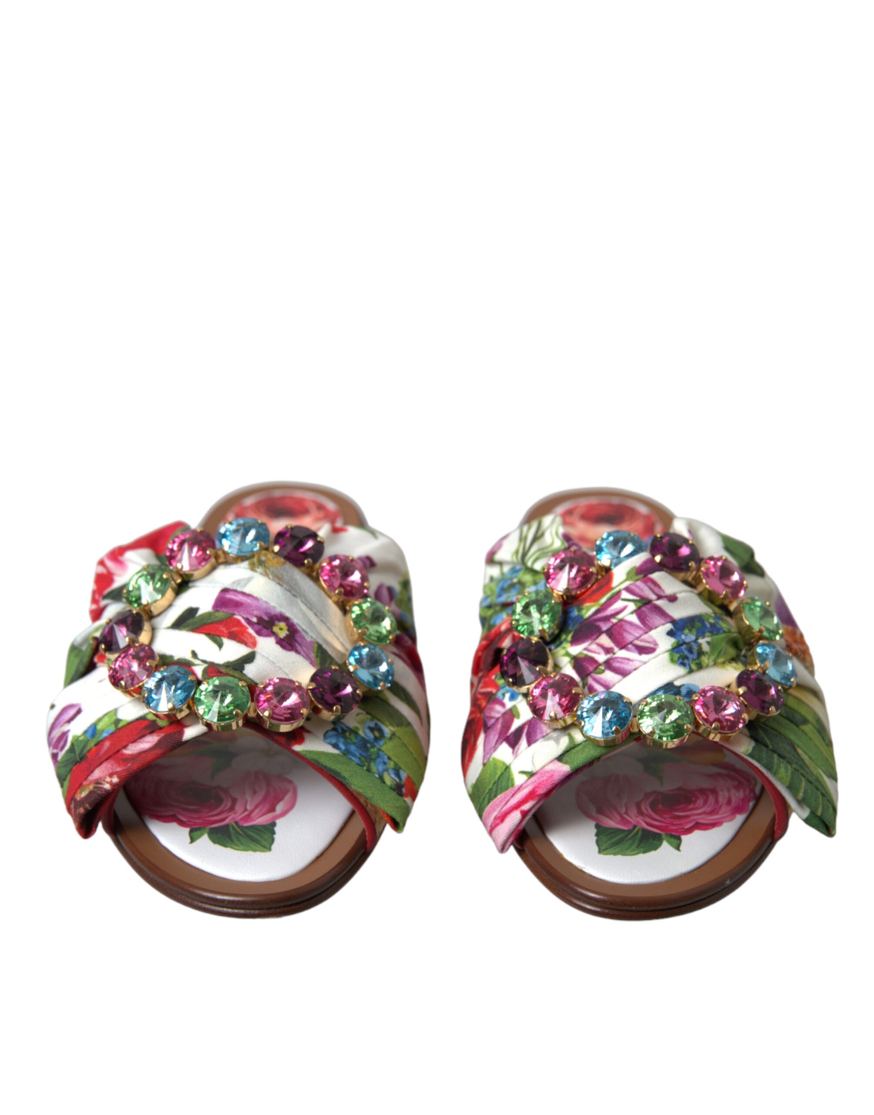 Dolce & Gabbana Multicolor Floral Flats Crystal Sandals Shoes | Regal Royce