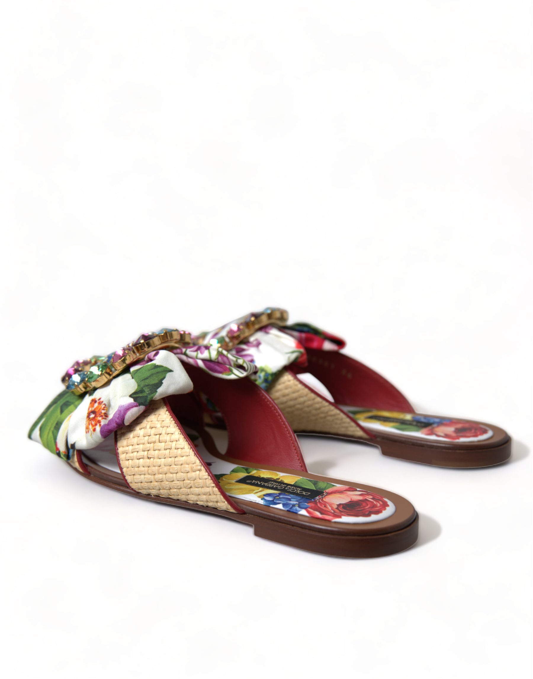 Dolce & Gabbana Multicolor Floral Flats Crystal Sandals Shoes | Regal Royce