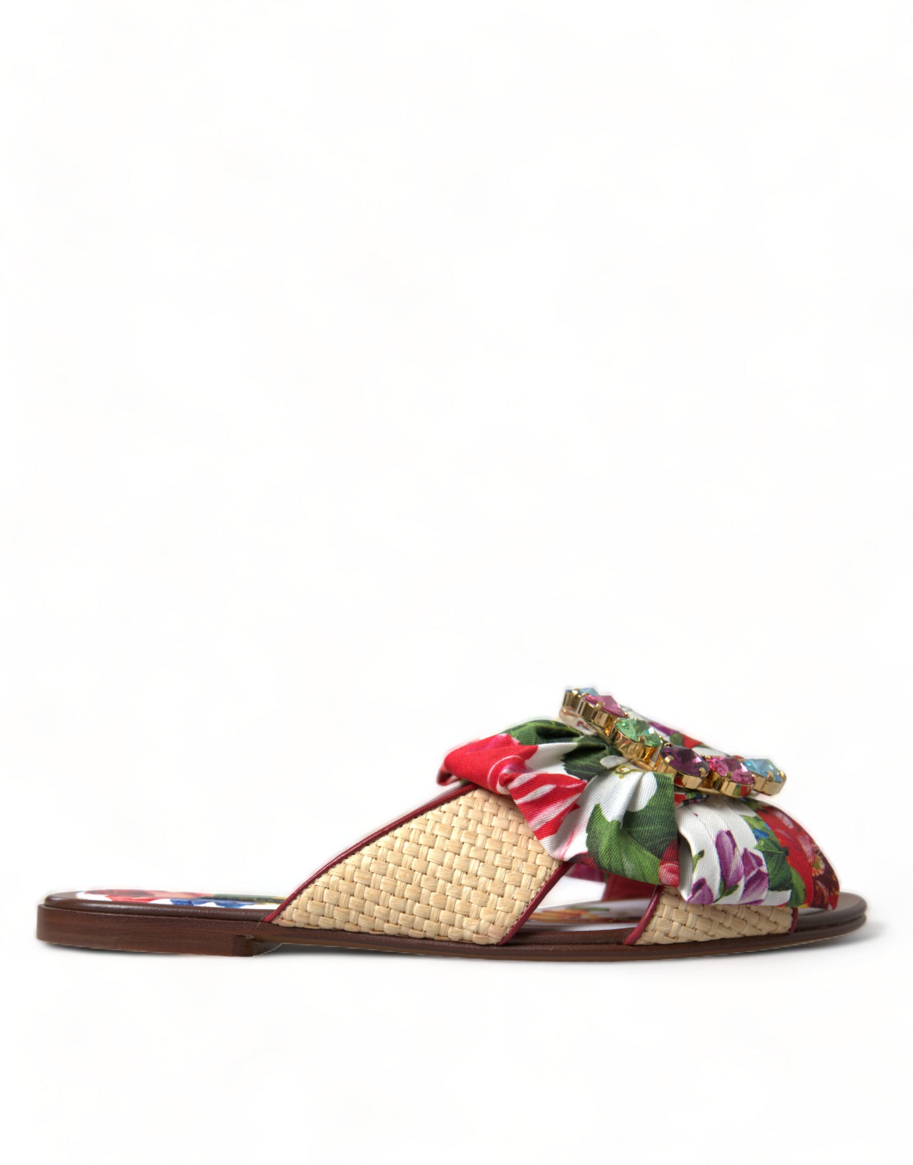 Dolce & Gabbana Multicolor Floral Flats Crystal Sandals Shoes | Regal Royce