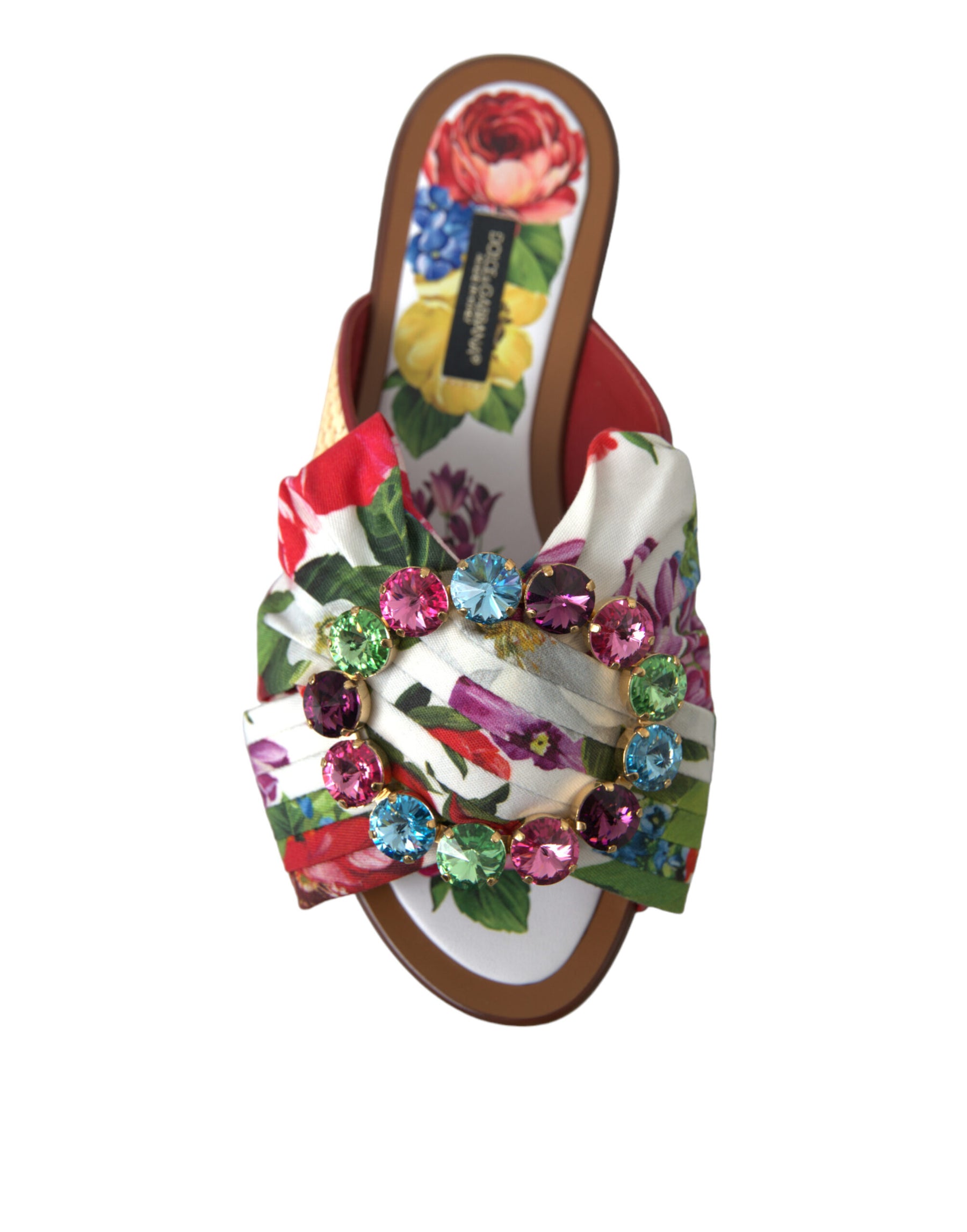 Dolce & Gabbana Multicolor Floral Flats Crystal Sandals Shoes | Regal Royce