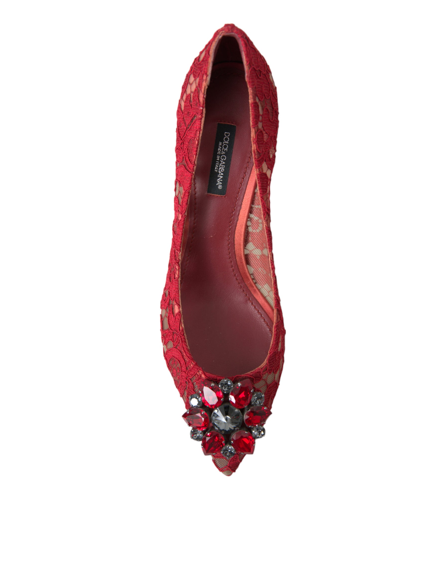 Dolce & Gabbana Red Taormina Lace Crystal Heels Pumps Shoes | Regal Royce