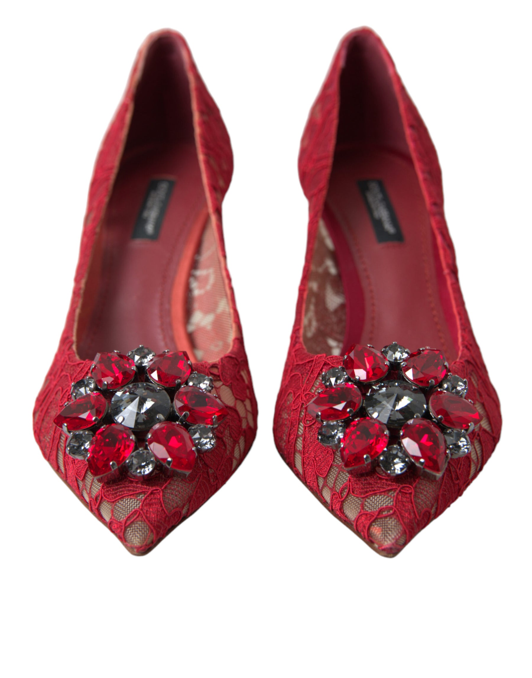 Dolce & Gabbana Red Taormina Lace Crystal Heels Pumps Shoes | Regal Royce