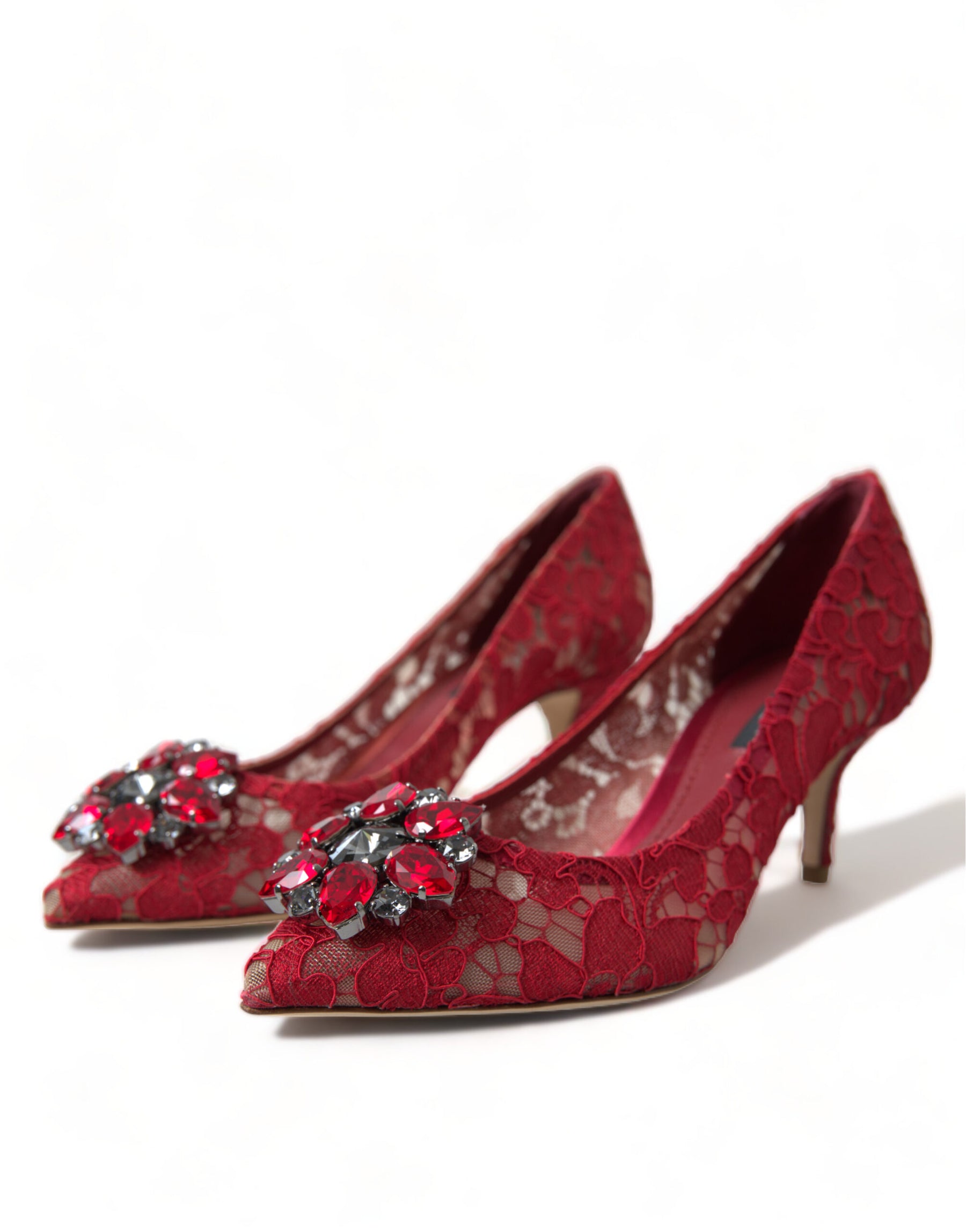 Dolce & Gabbana Red Taormina Lace Crystal Heels Pumps Shoes | Regal Royce