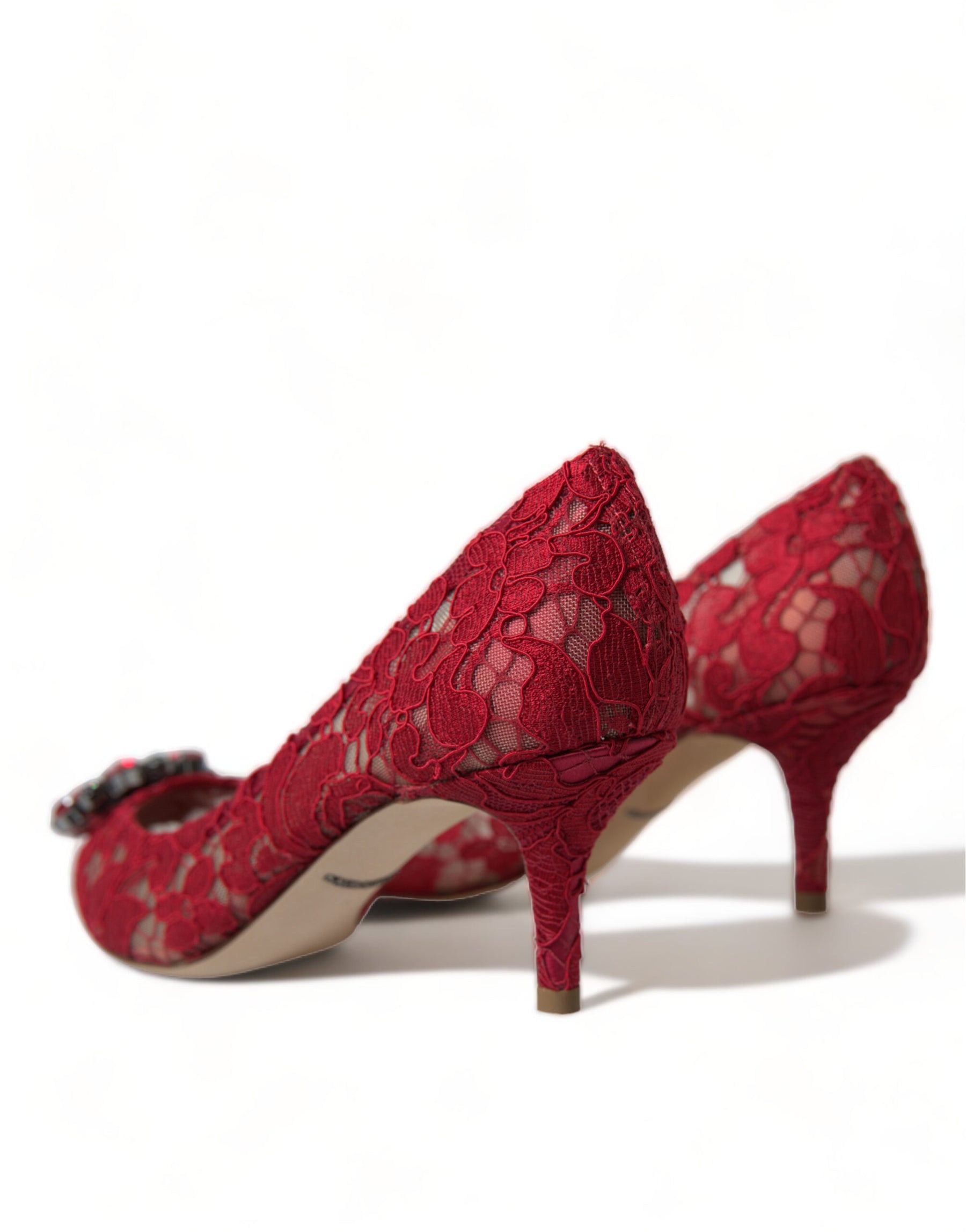 Dolce & Gabbana Red Taormina Lace Crystal Heels Pumps Shoes | Regal Royce