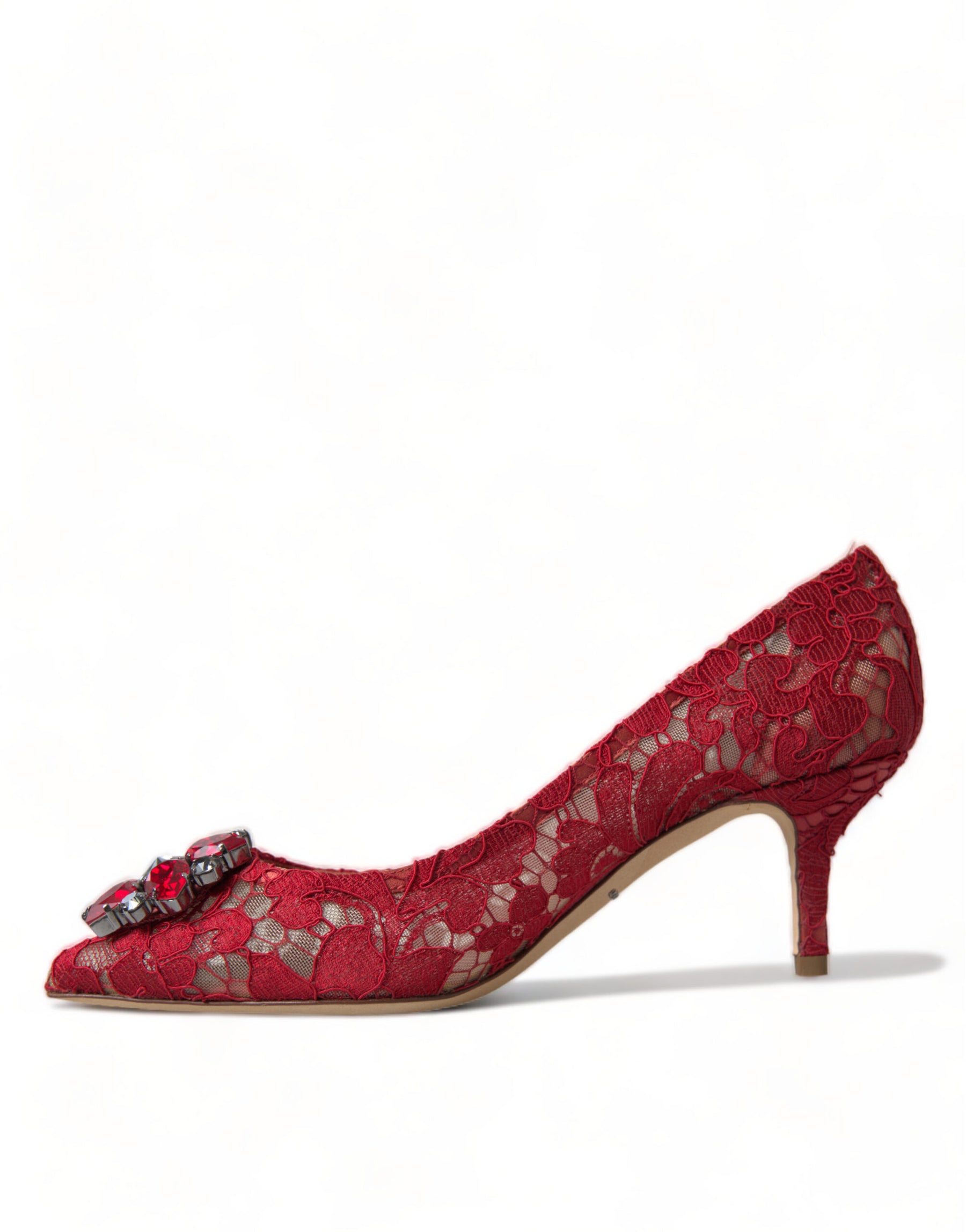 Dolce & Gabbana Red Taormina Lace Crystal Heels Pumps Shoes | Regal Royce