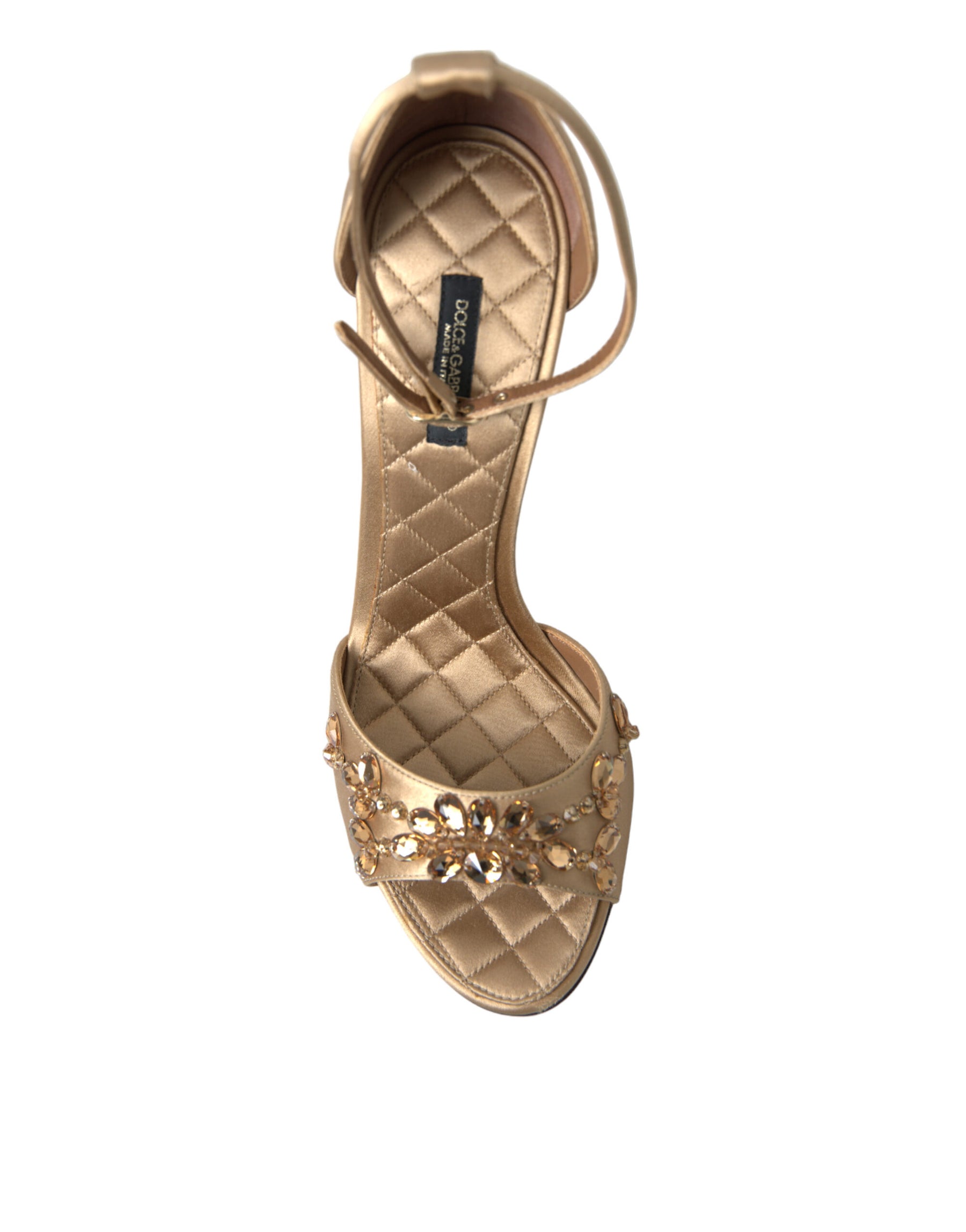 Dolce & Gabbana Gold Satin Ankle Strap Crystal Sandals Shoes | Regal Royce