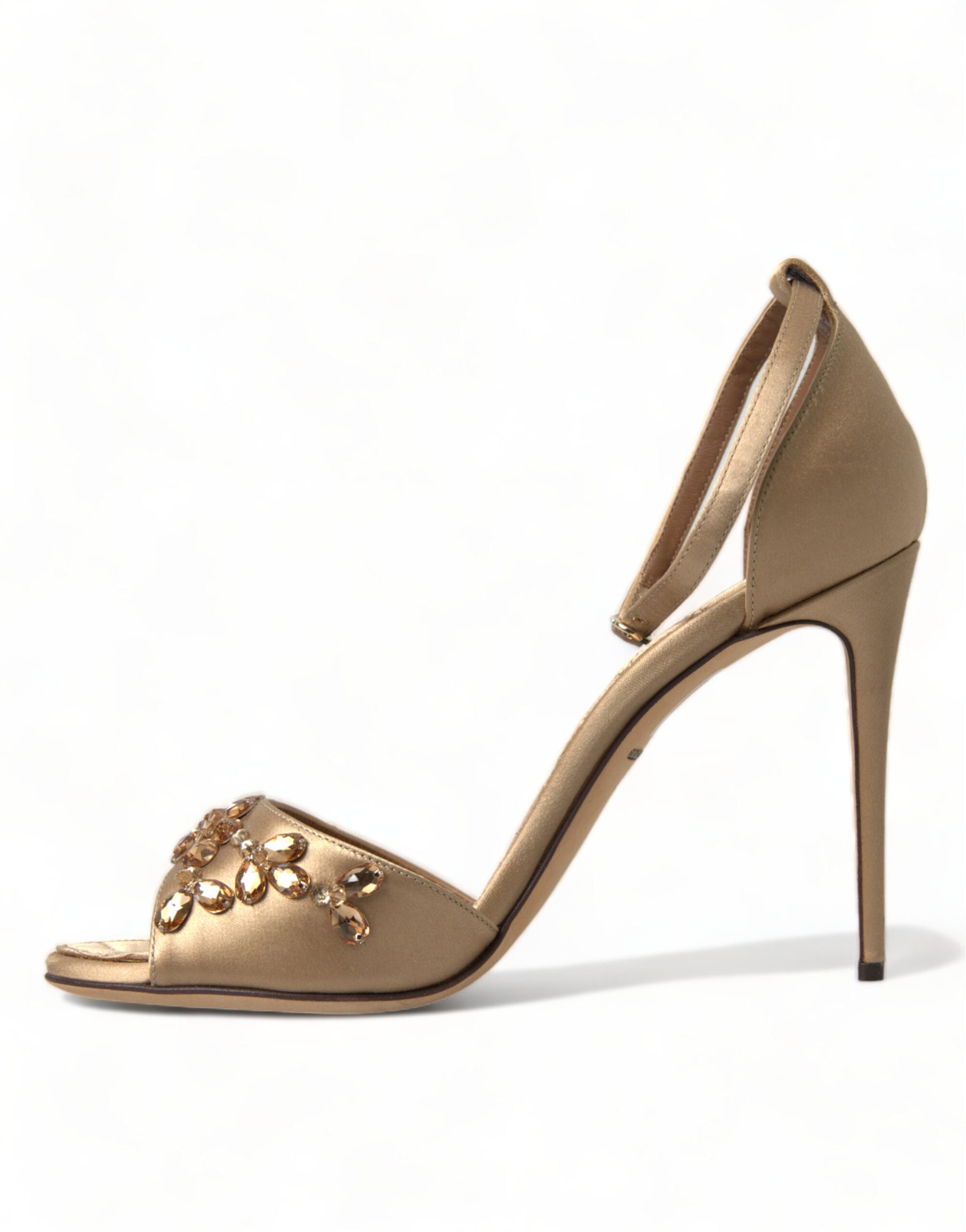 Dolce & Gabbana Gold Satin Ankle Strap Crystal Sandals Shoes | Regal Royce