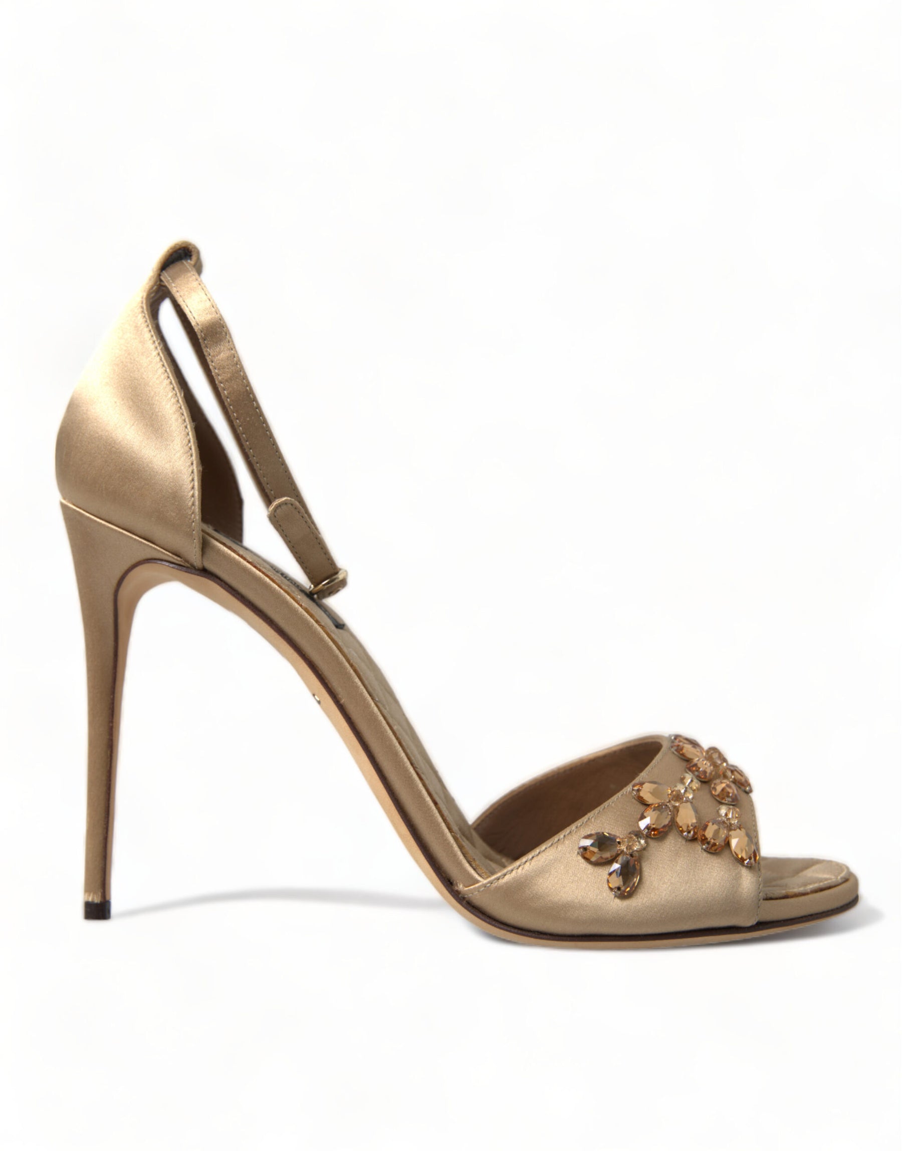 Dolce & Gabbana Gold Satin Ankle Strap Crystal Sandals Shoes | Regal Royce