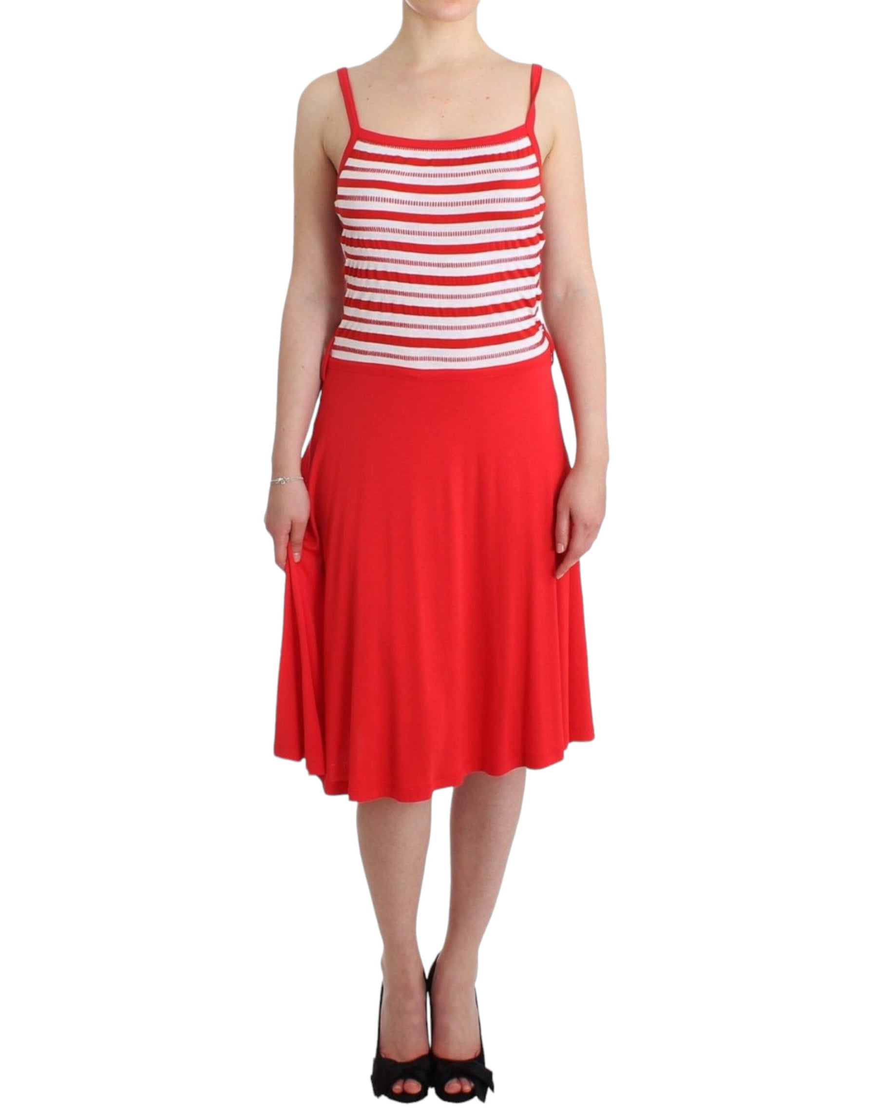 Roccobarocco Red striped jersey A-line dress | Regal Royce