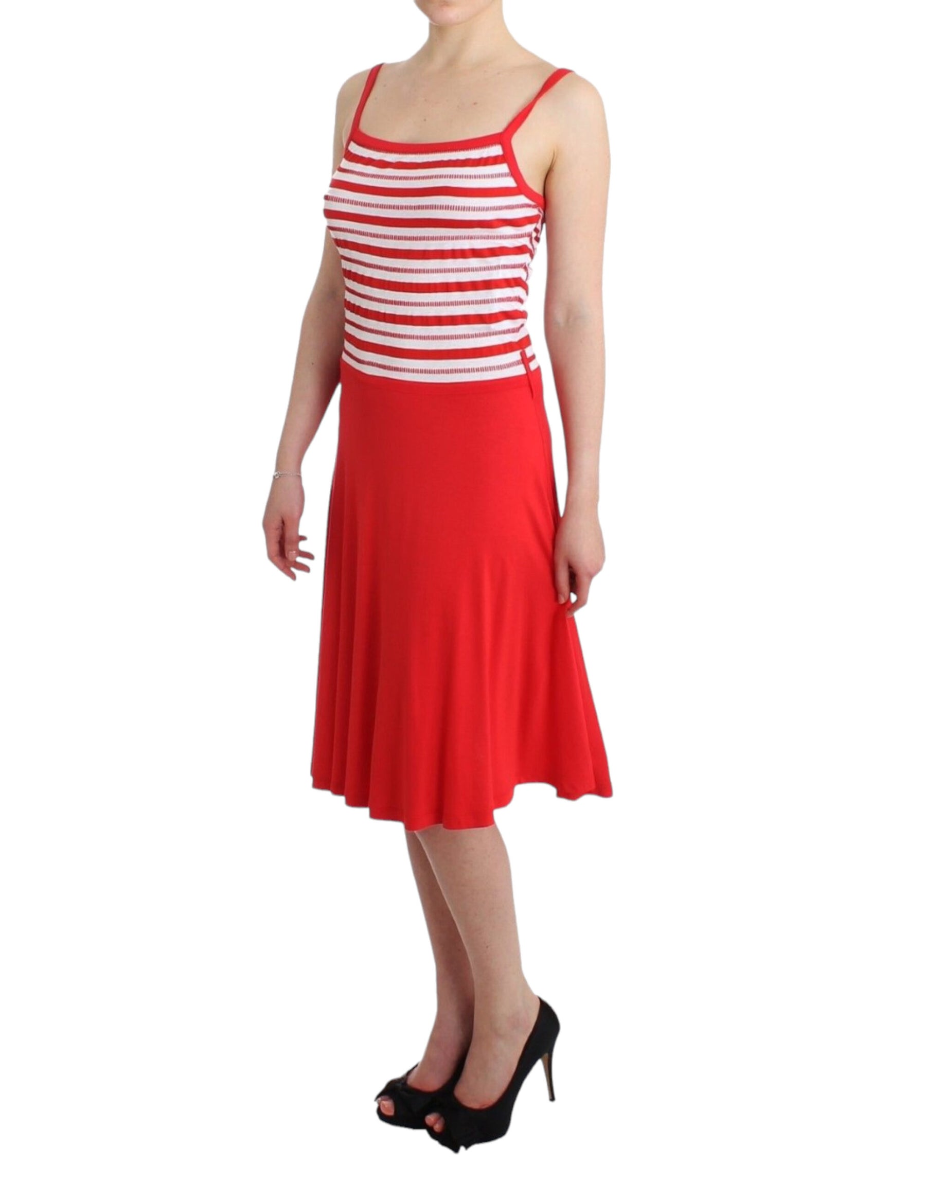 Roccobarocco Red striped jersey A-line dress | Regal Royce