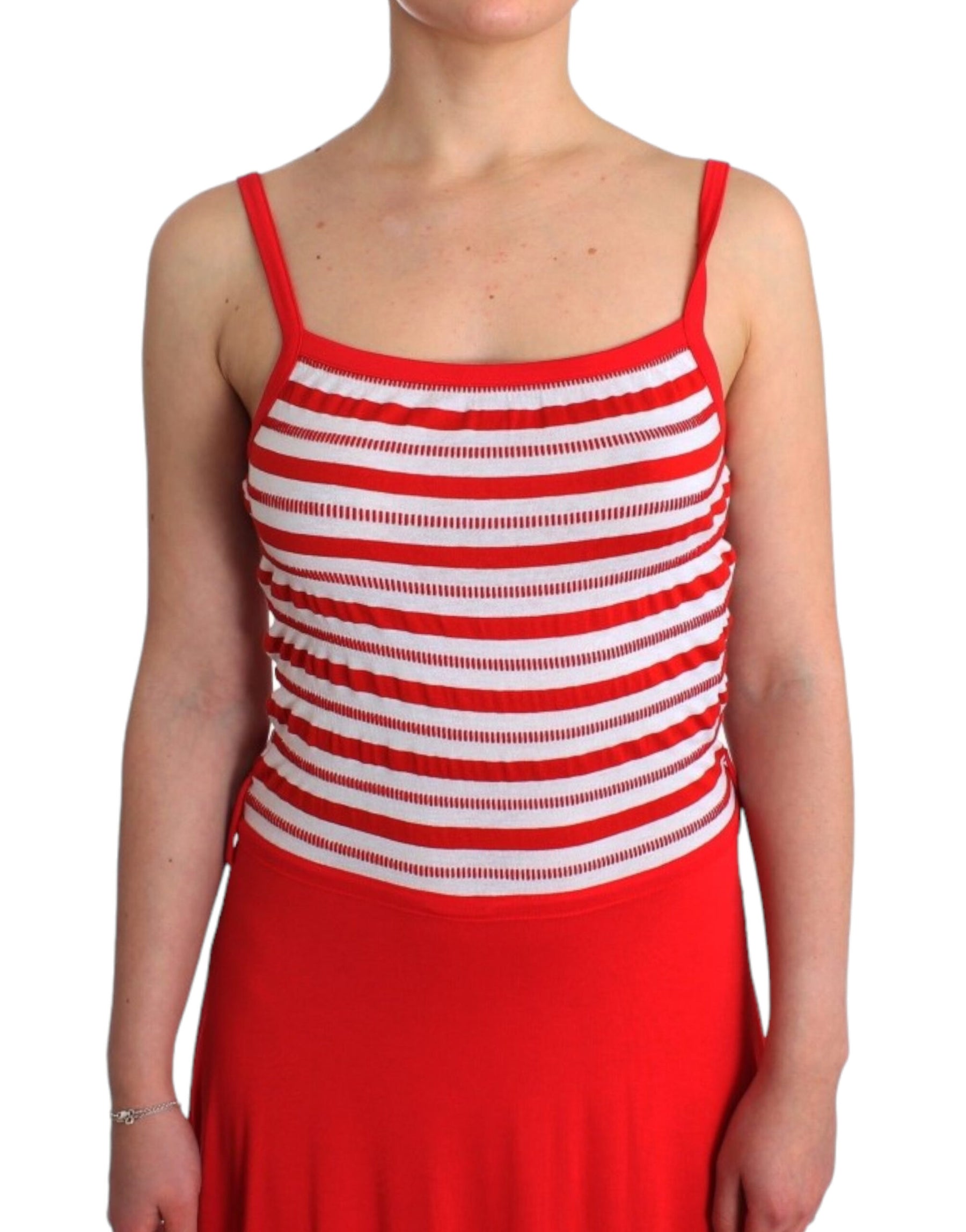 Roccobarocco Red striped jersey A-line dress | Regal Royce
