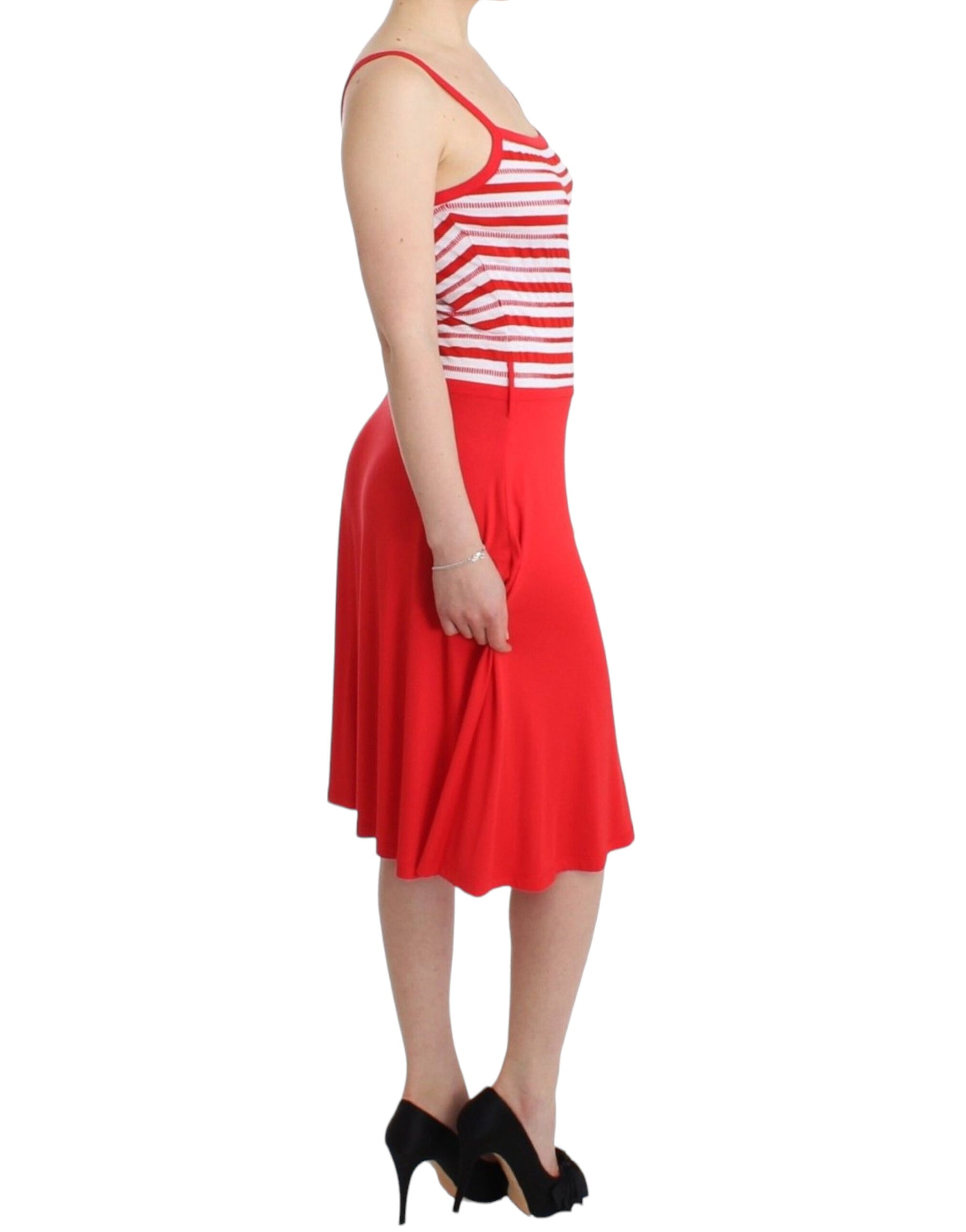 Roccobarocco Red striped jersey A-line dress | Regal Royce