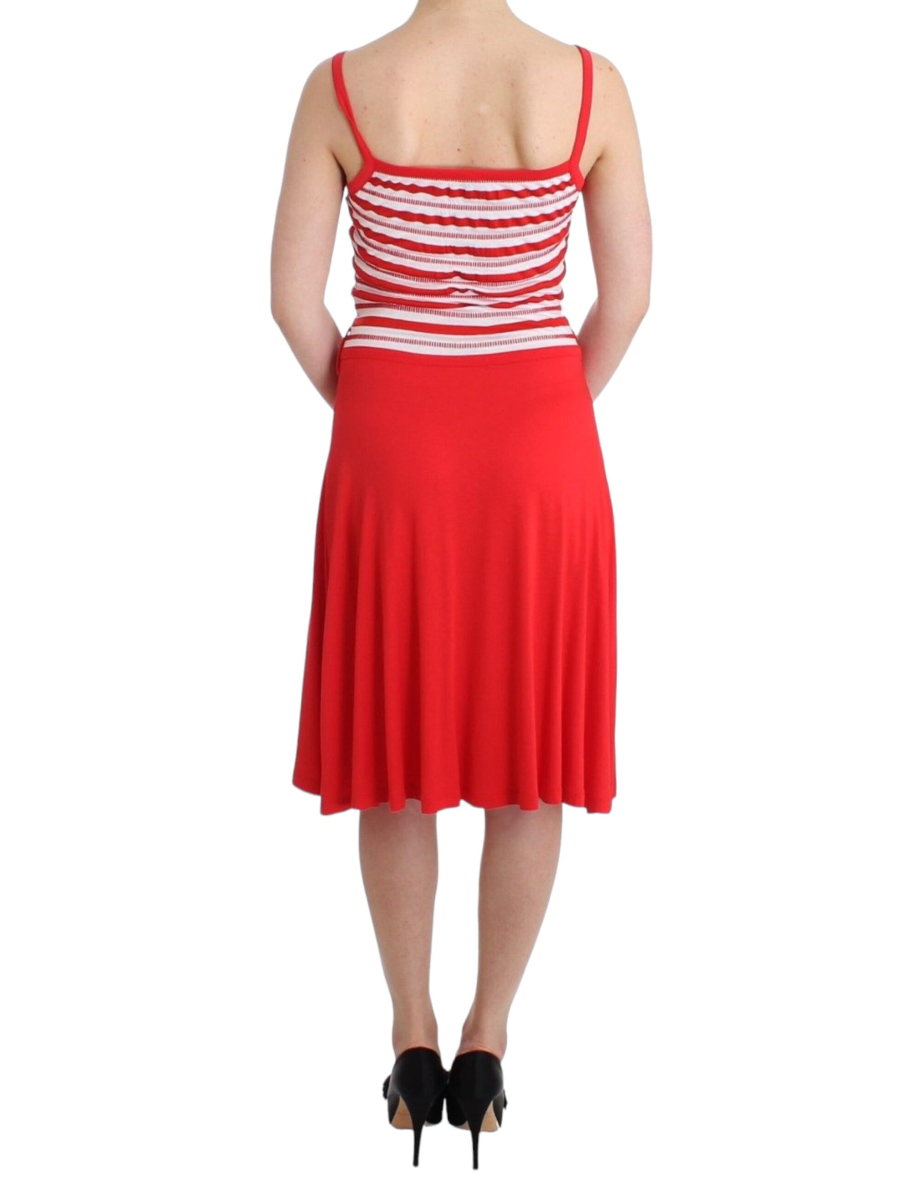 Roccobarocco Red striped jersey A-line dress | Regal Royce