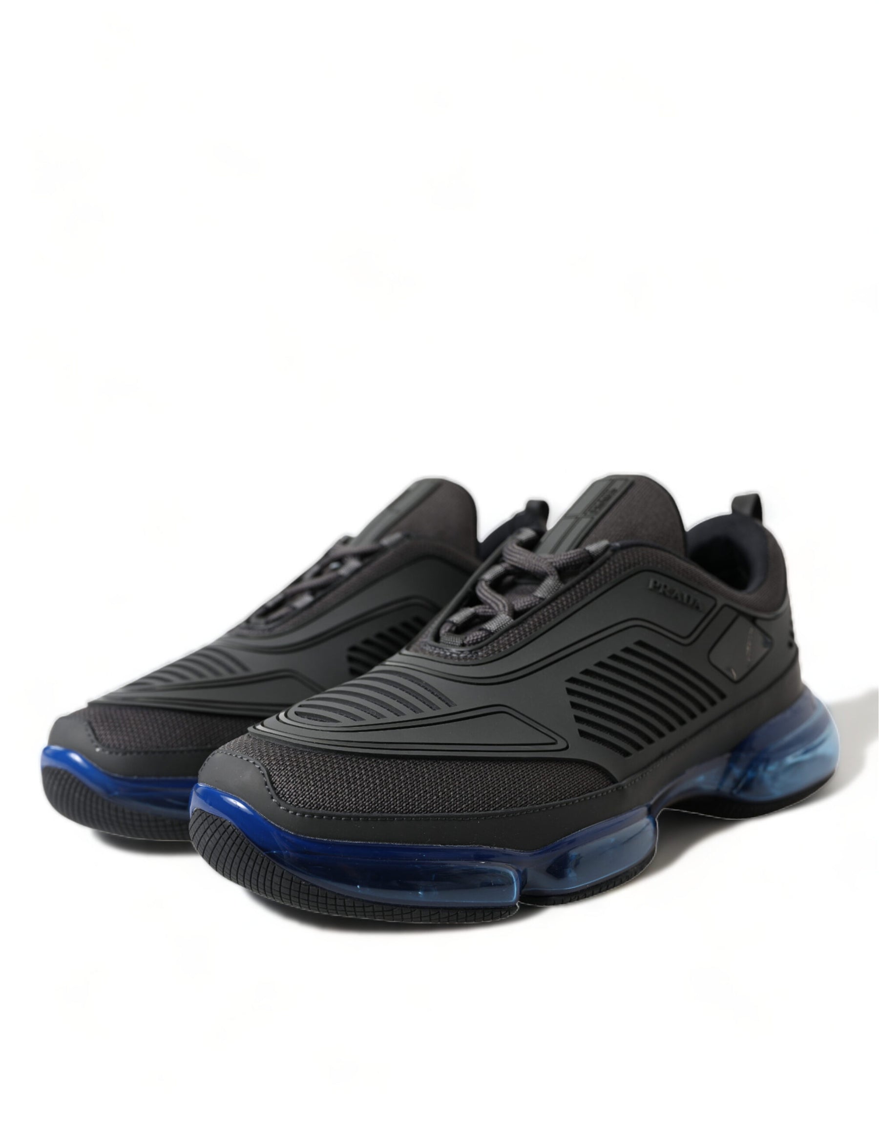 Prada Black Blue Rubber Knit Slip On Low Top Sneakers Shoes | Regal Royce
