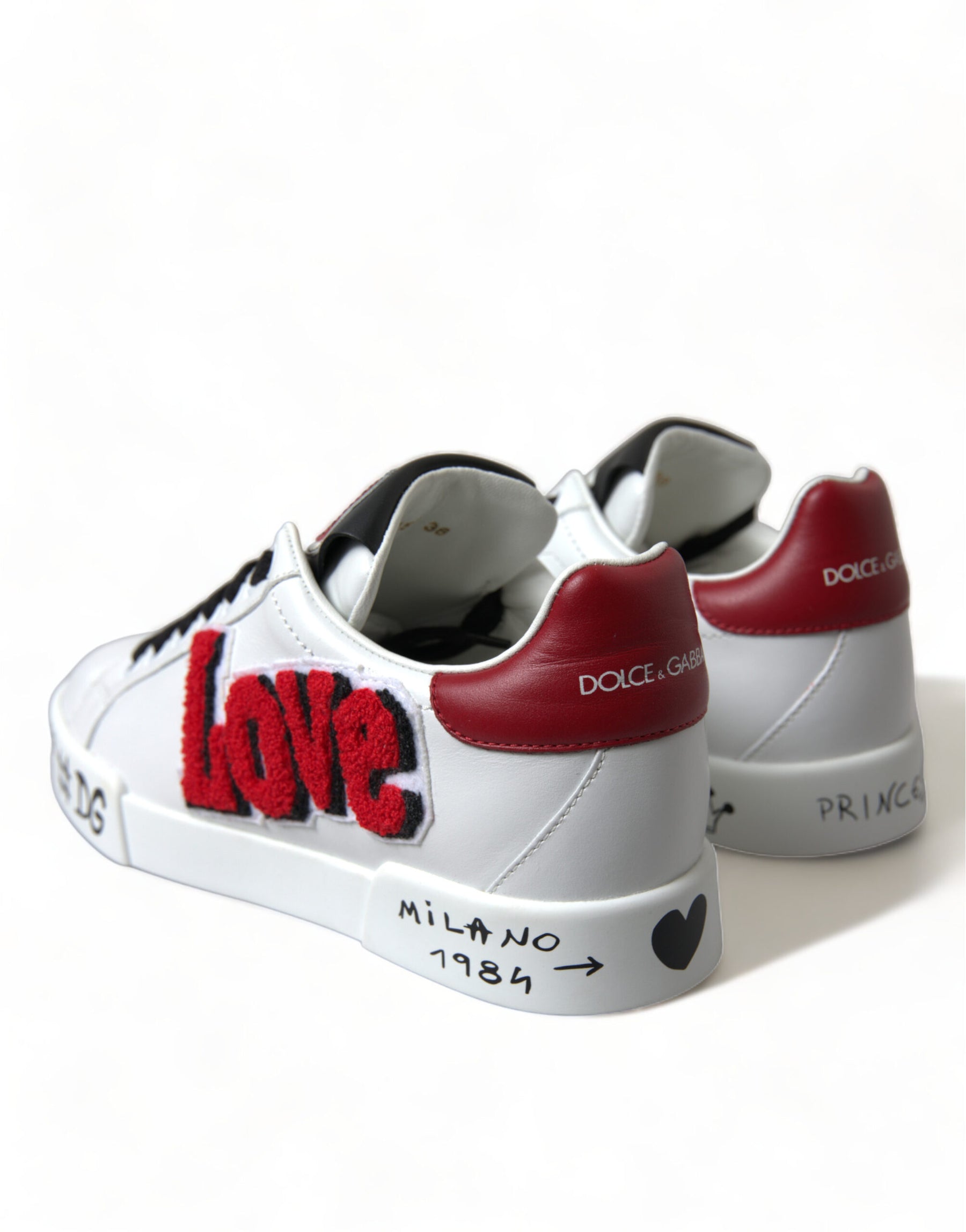 Dolce & Gabbana White Love Patch Portofino Classic Sneakers Shoes | Regal Royce