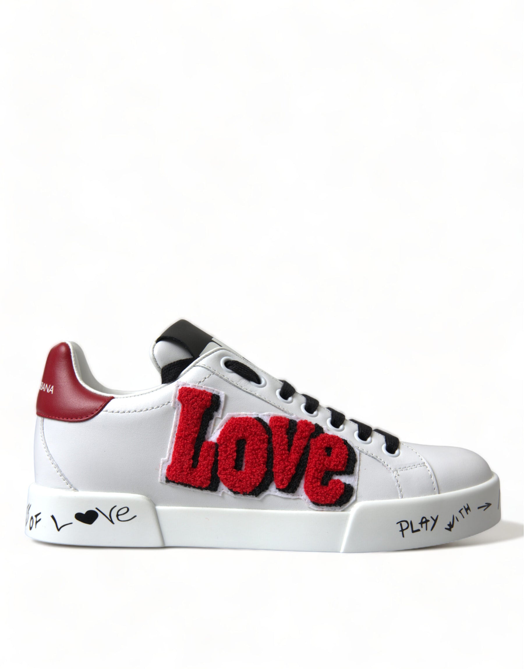 Dolce & Gabbana White Love Patch Portofino Classic Sneakers Shoes | Regal Royce