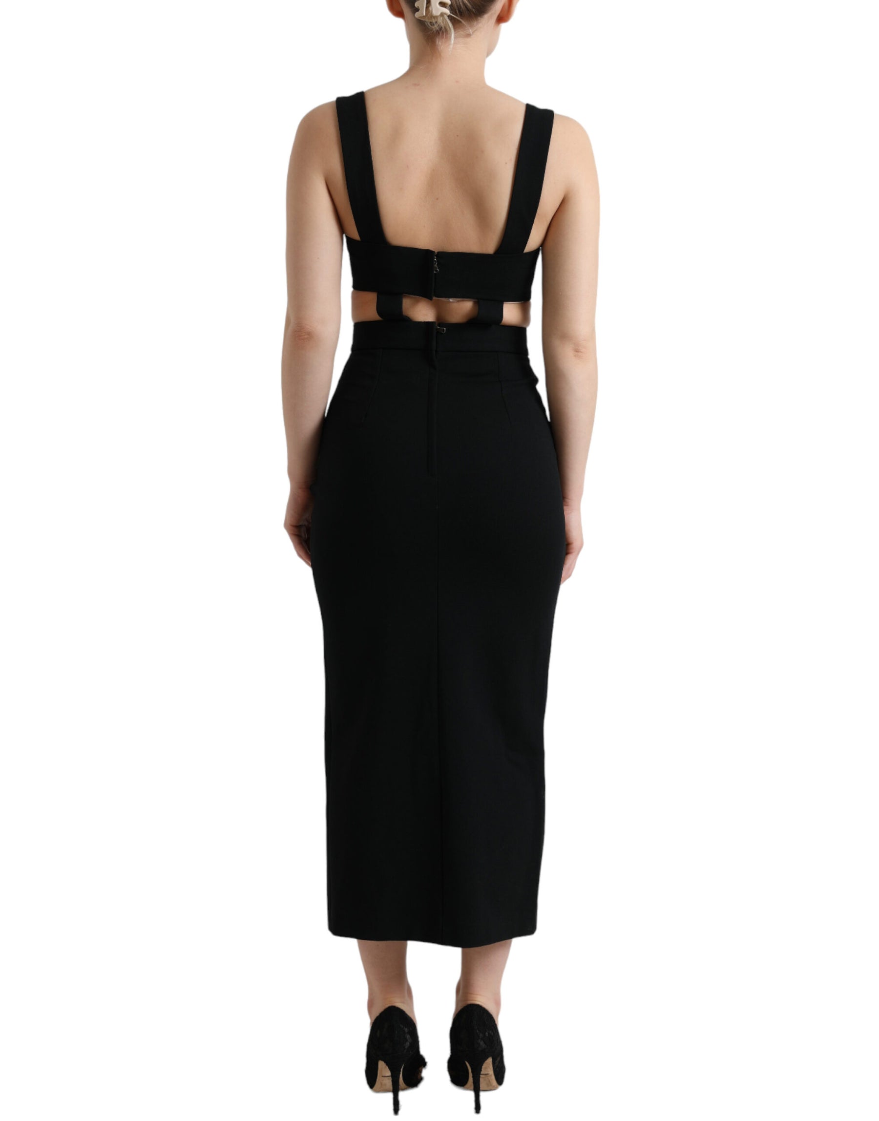 Dolce & Gabbana Black Cut Out Sleeveless Bodycon Midi Dress | Regal Royce