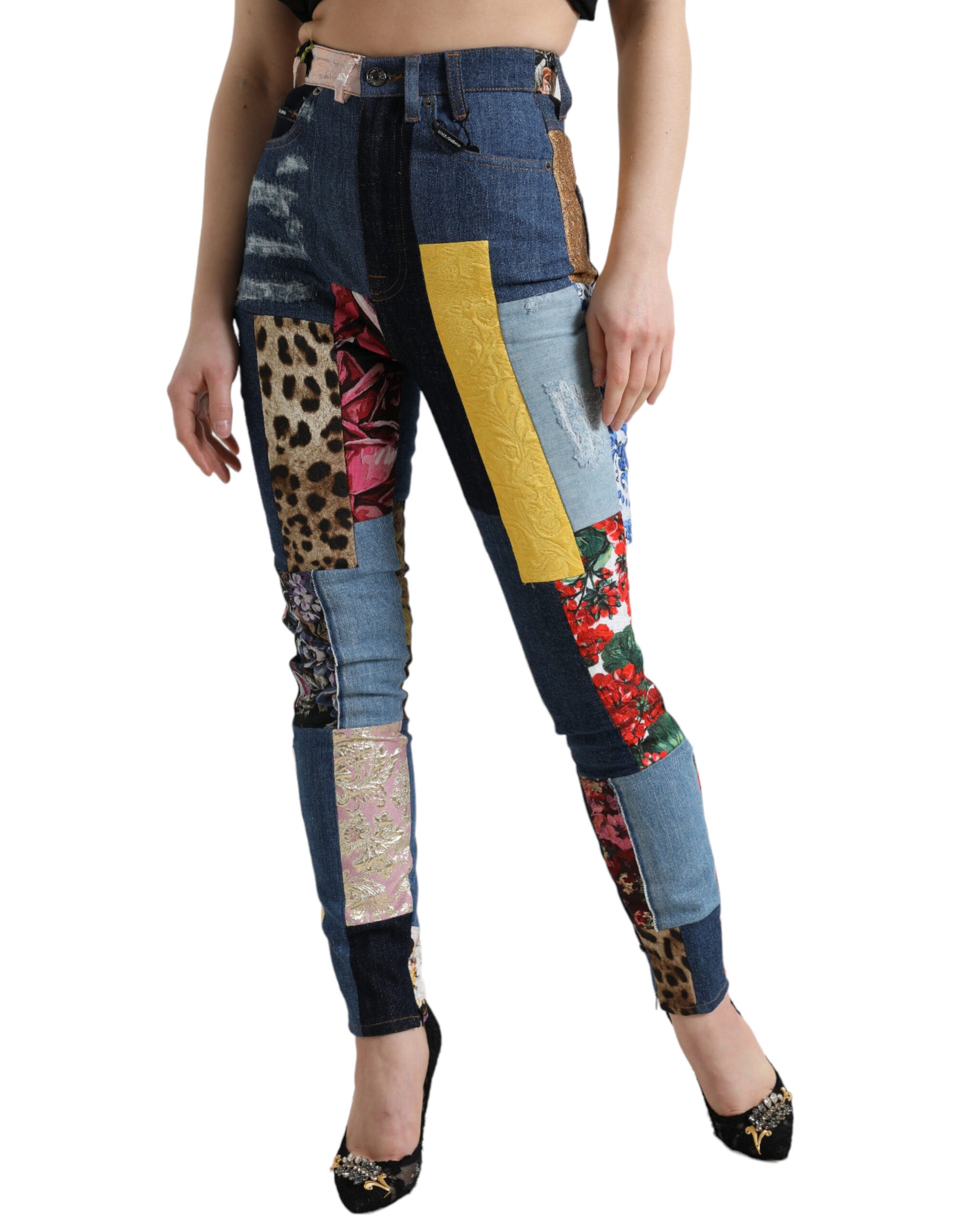 Dolce & Gabbana Multicolor Patchwork GRACE Skinny Denim Jeans | Regal Royce