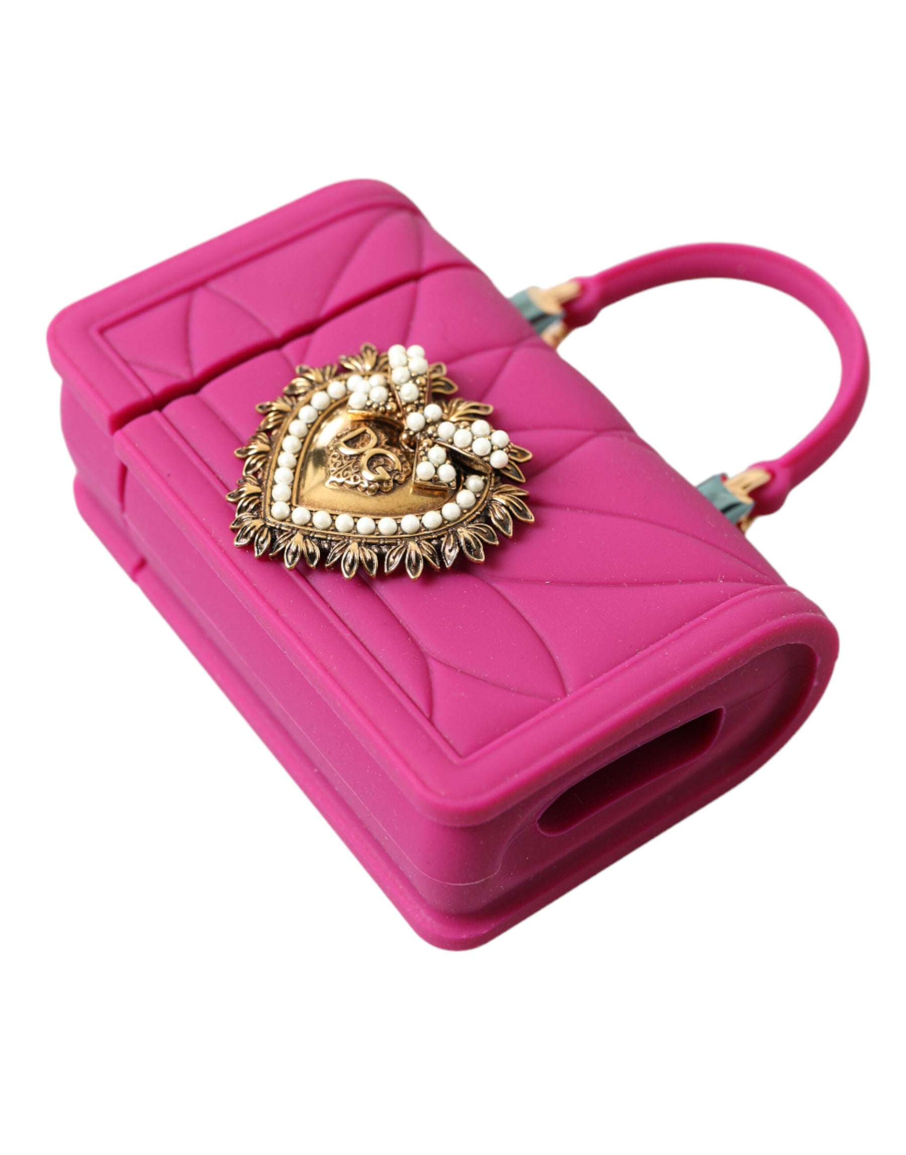 Dolce & Gabbana Pink Silicone Devotion Heart Bag Gold Chain Airpods Case | Regal Royce