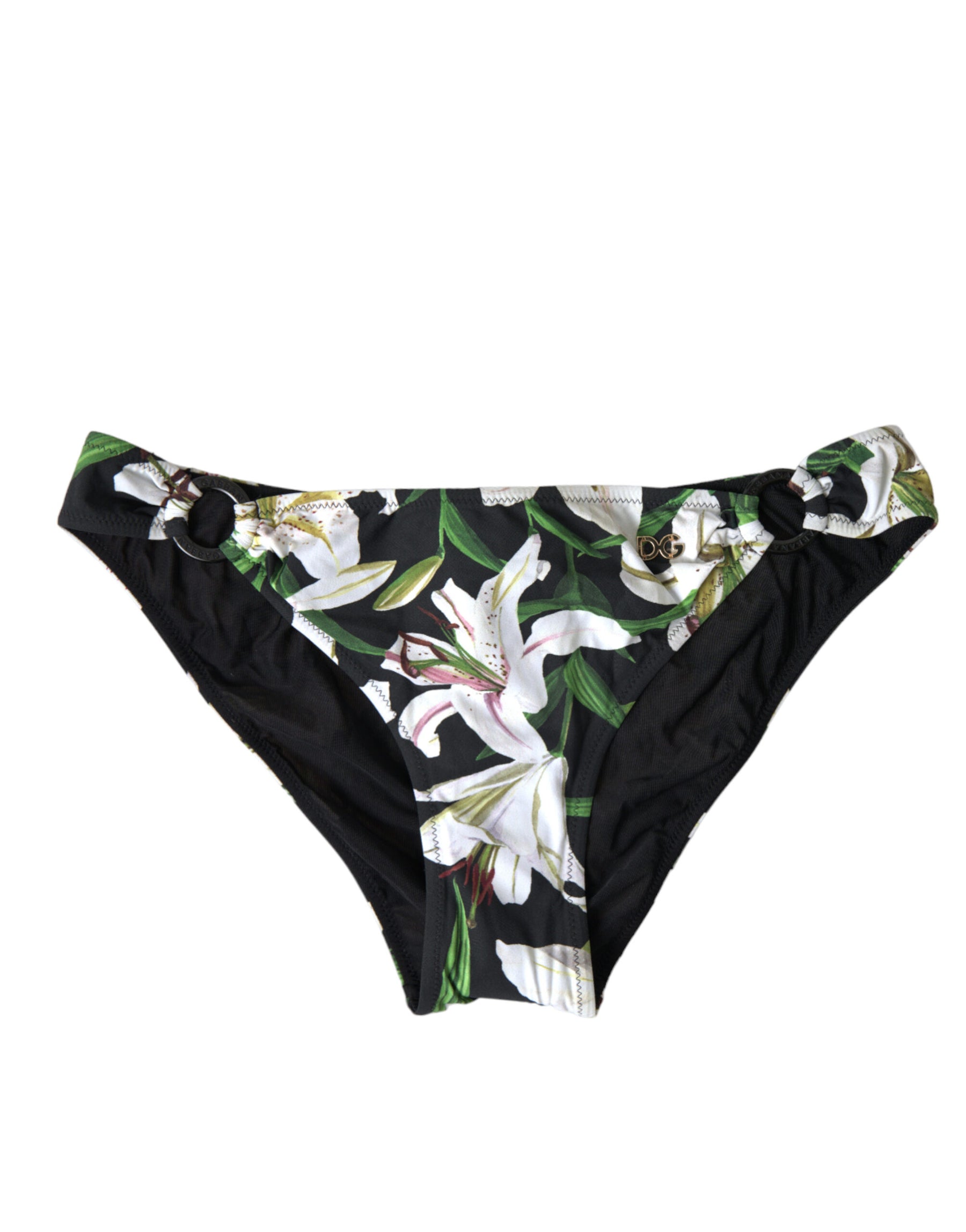 Dolce & Gabbana Black Lily Print Swimwear Bottom Beachwear Bikini | Regal Royce