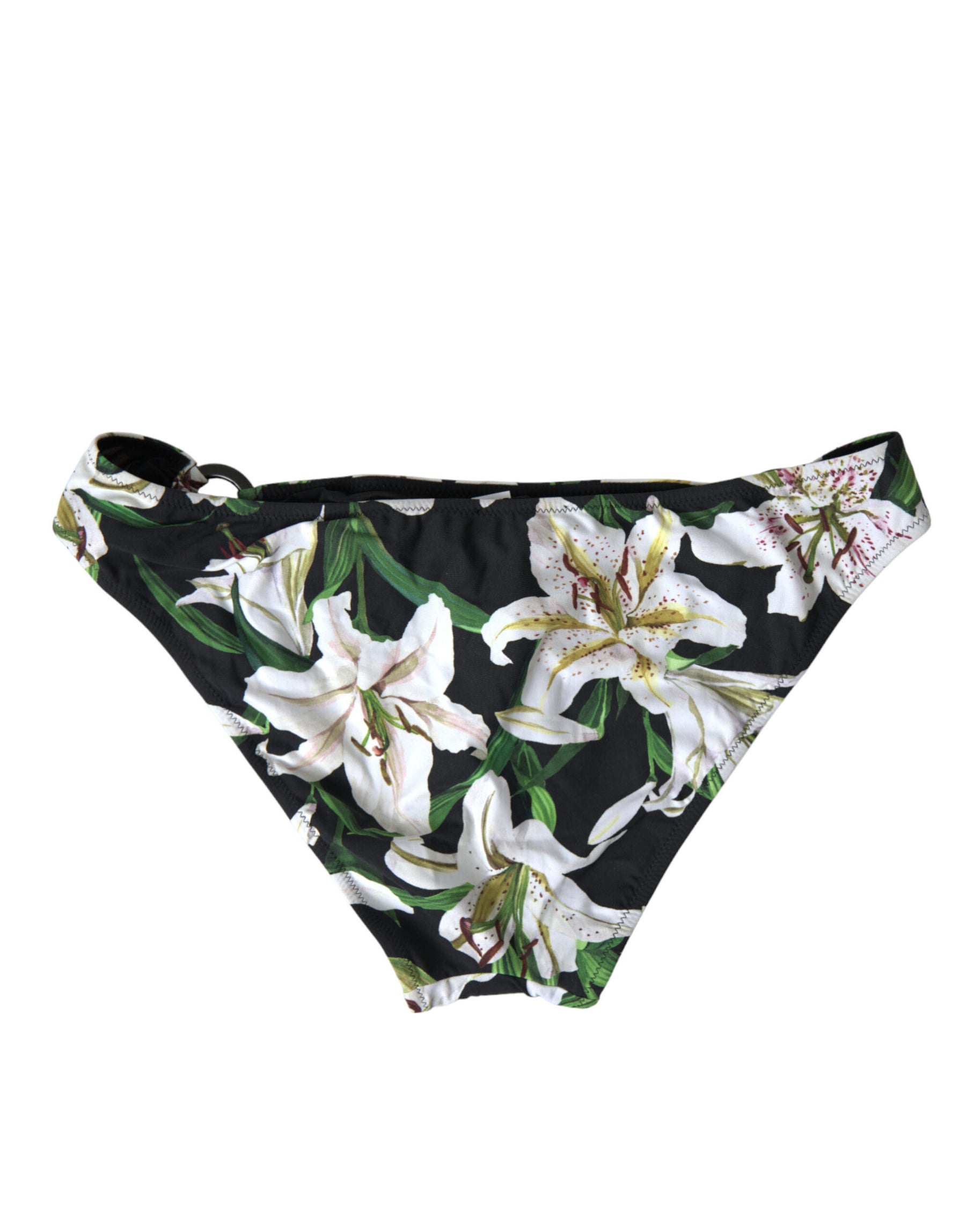 Dolce & Gabbana Black Lily Print Swimwear Bottom Beachwear Bikini | Regal Royce