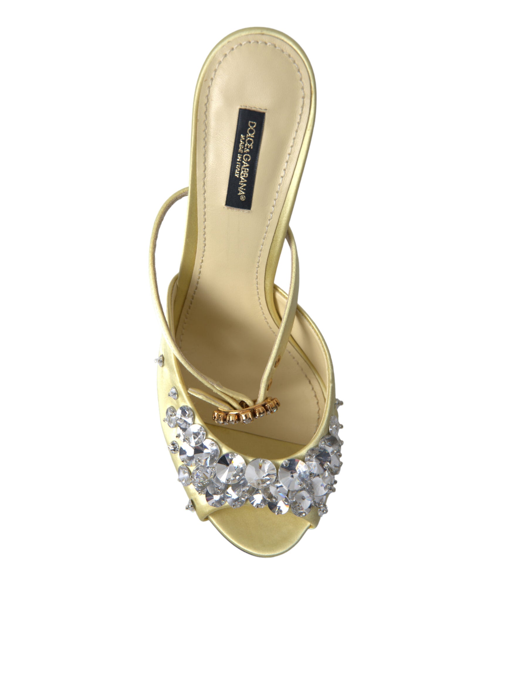 Dolce & Gabbana Yellow Satin Crystal Mary Janes Sandals | Regal Royce