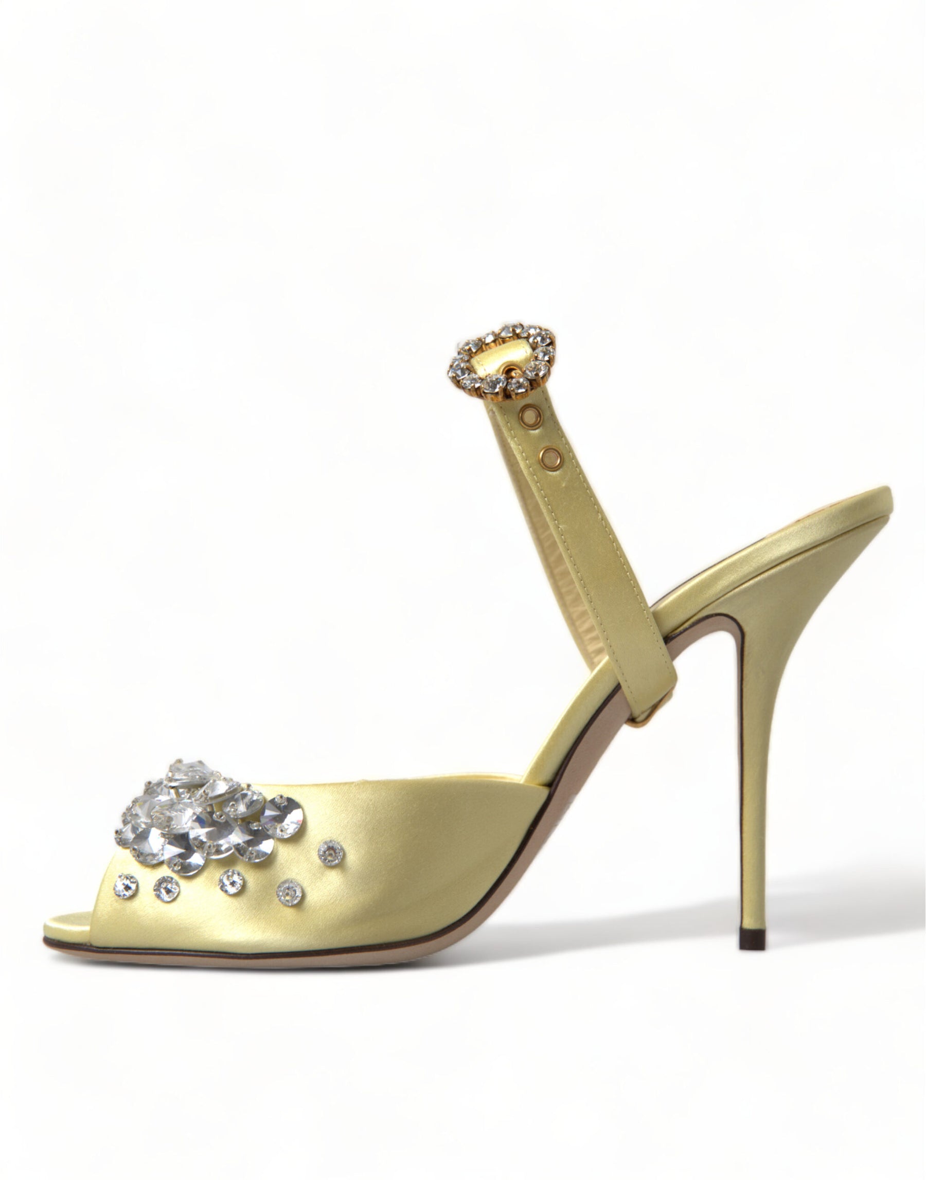 Dolce & Gabbana Yellow Satin Crystal Mary Janes Sandals | Regal Royce